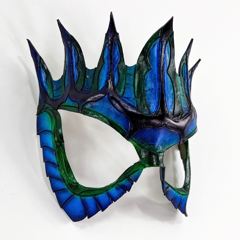 Masquerade Crown Mask of Handmade Genuine Leather in blue Rockwell Masks