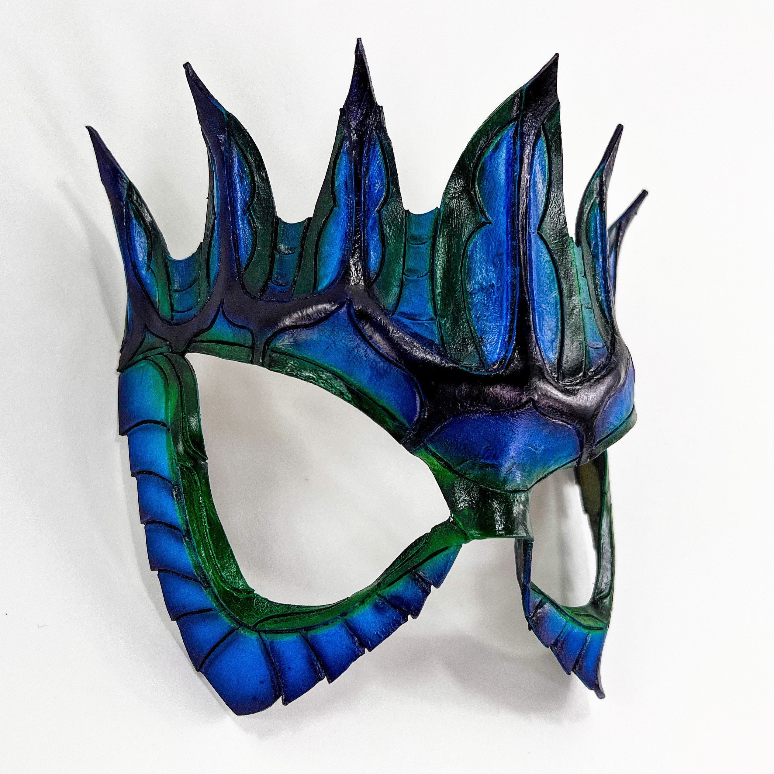 Masquerade Crown Mask of Handmade Genuine Leather in blue Rockwell Masks