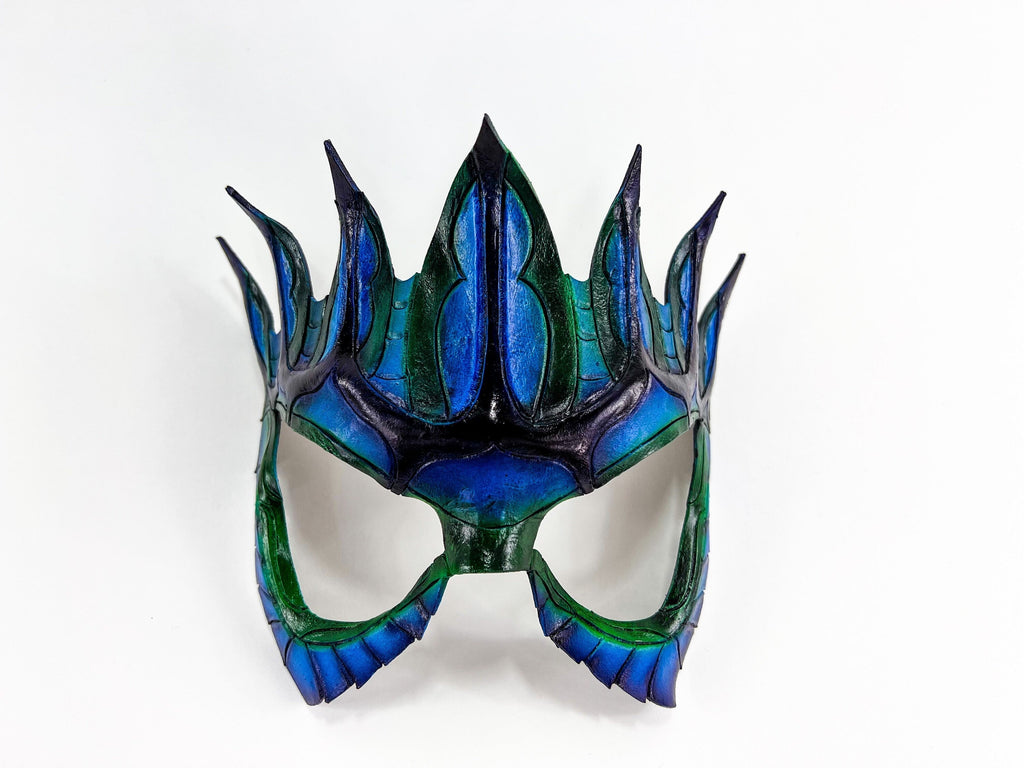 Masquerade Crown Mask of Handmade Genuine Leather in blue Rockwell Masks