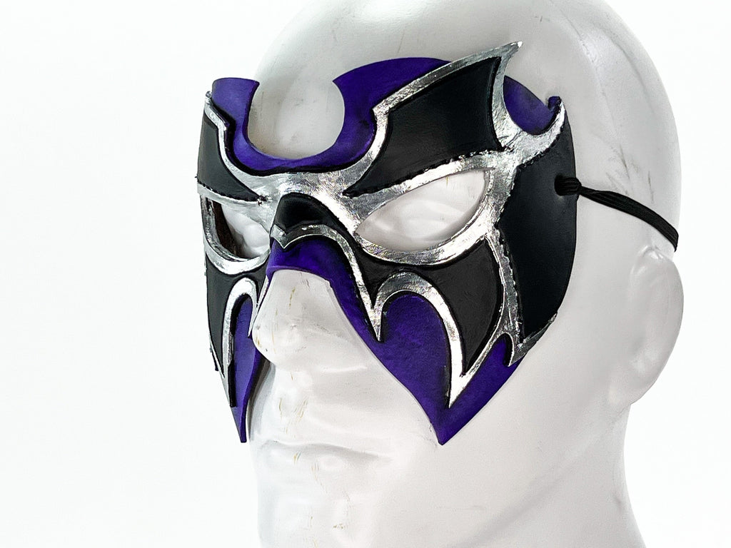 Super Hero Wrestling Mask Handmade Genuine Leather Mask in Purple and Silver Rockwell Masks