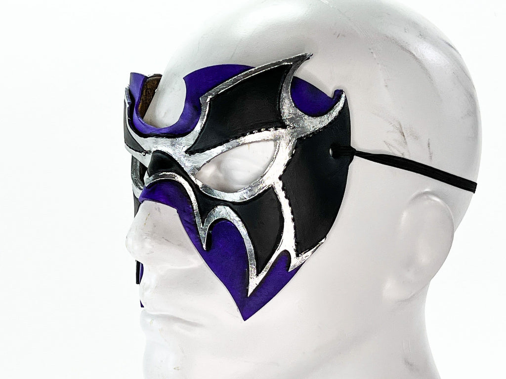 Super Hero Wrestling Mask Handmade Genuine Leather Mask in Purple and Silver Rockwell Masks