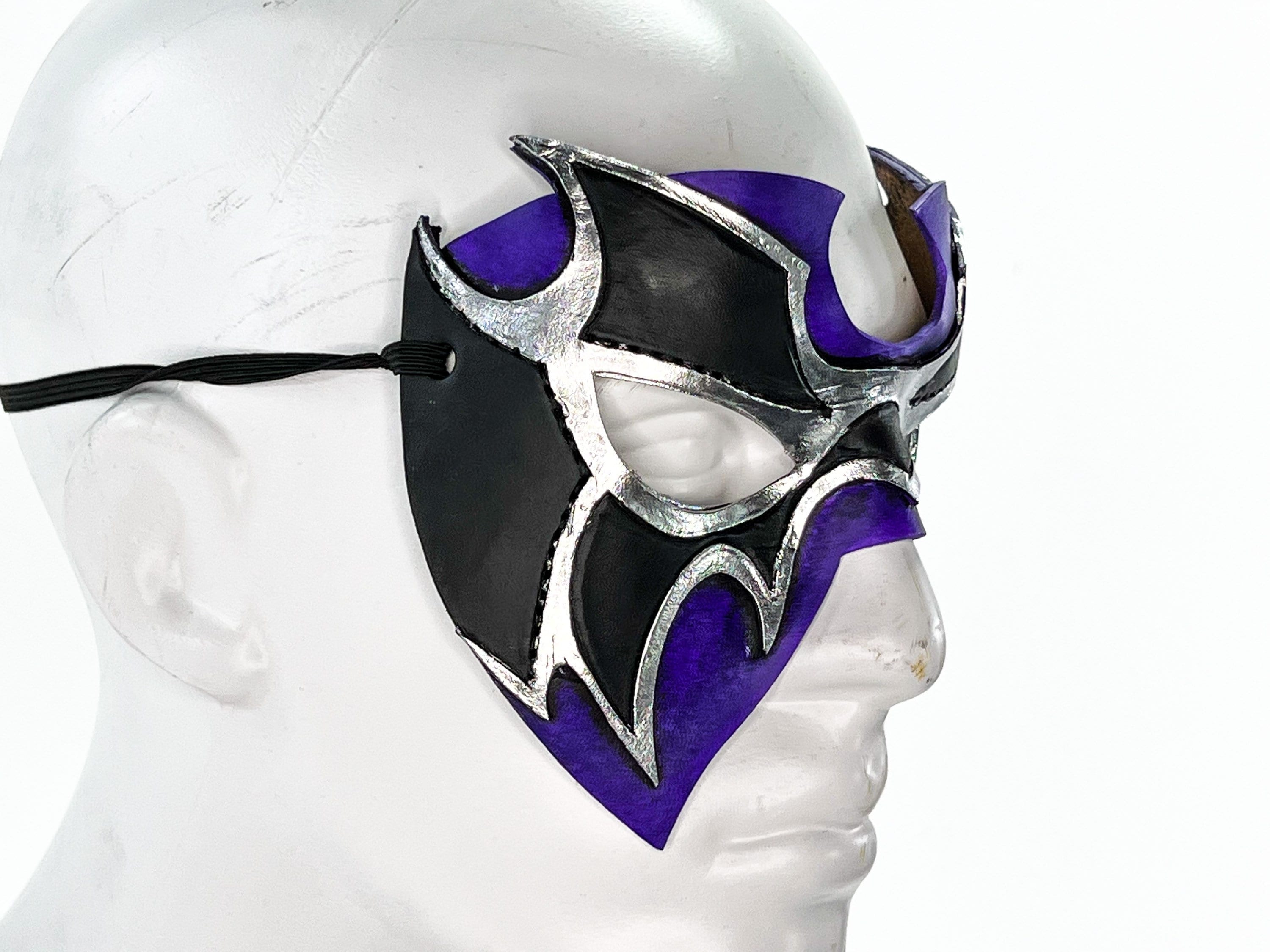 Super Hero Wrestling Mask Handmade Genuine Leather Mask in Purple and Silver Rockwell Masks