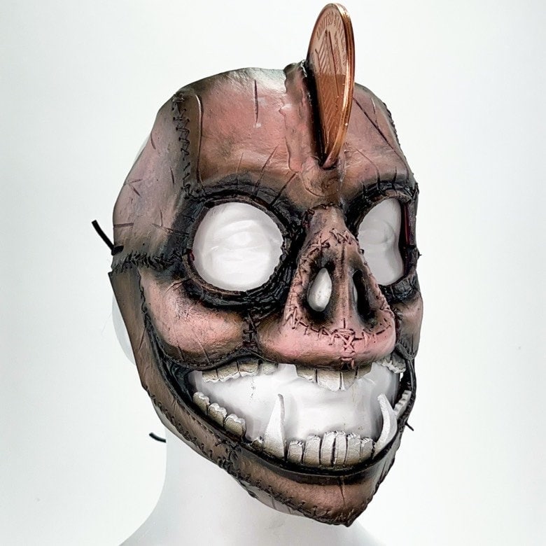 Demented Piggy Bank - Genuine Leather Mask - Real Copper Penny  - Handmade Full Face Cover for Halloween or Performance Costume Rockwell Masks