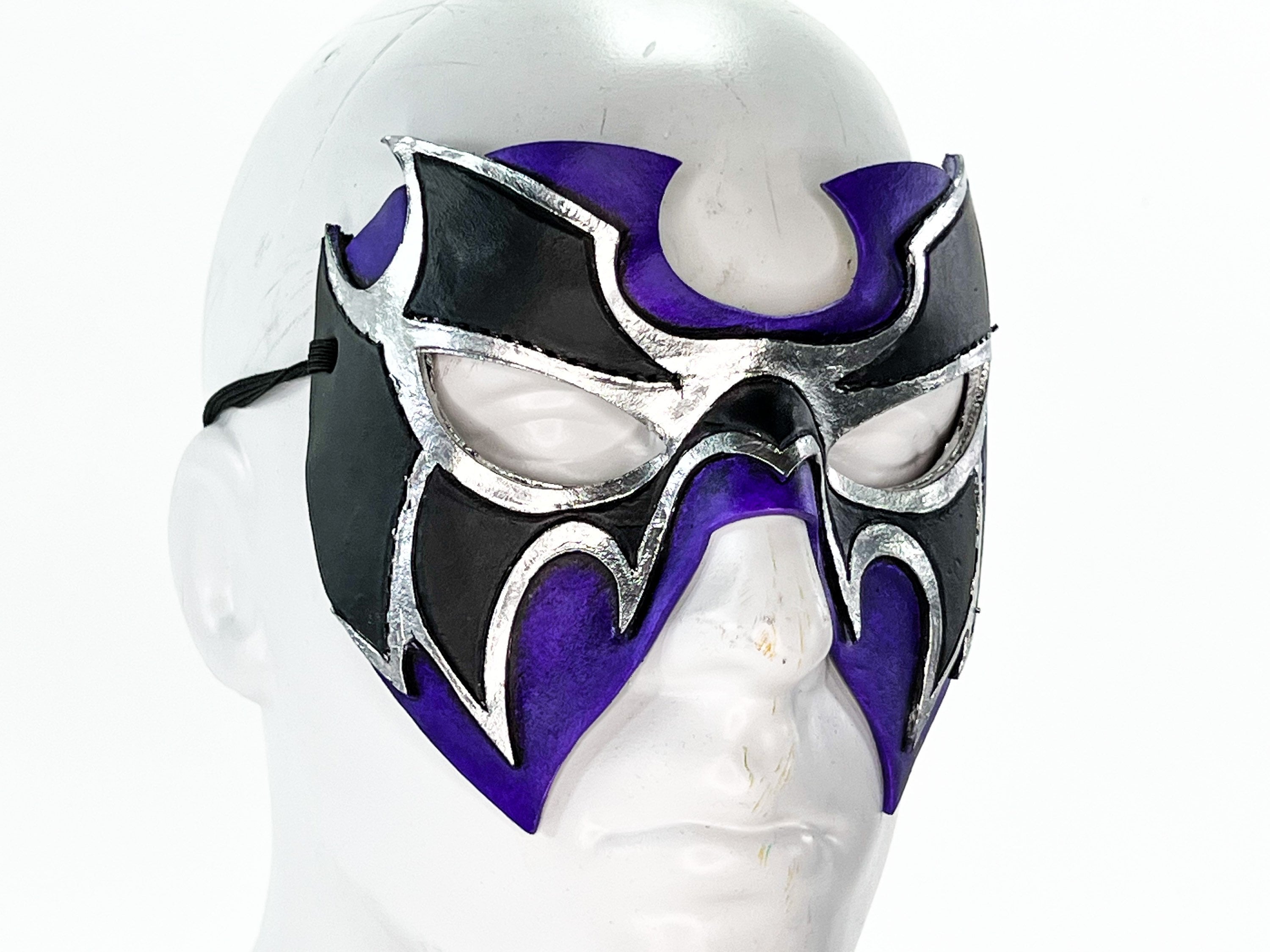 Super Hero Wrestling Mask Handmade Genuine Leather Mask in Purple and Silver Rockwell Masks