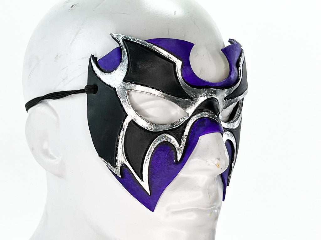 Super Hero Wrestling Mask Handmade Genuine Leather Mask in Purple and Silver Rockwell Masks