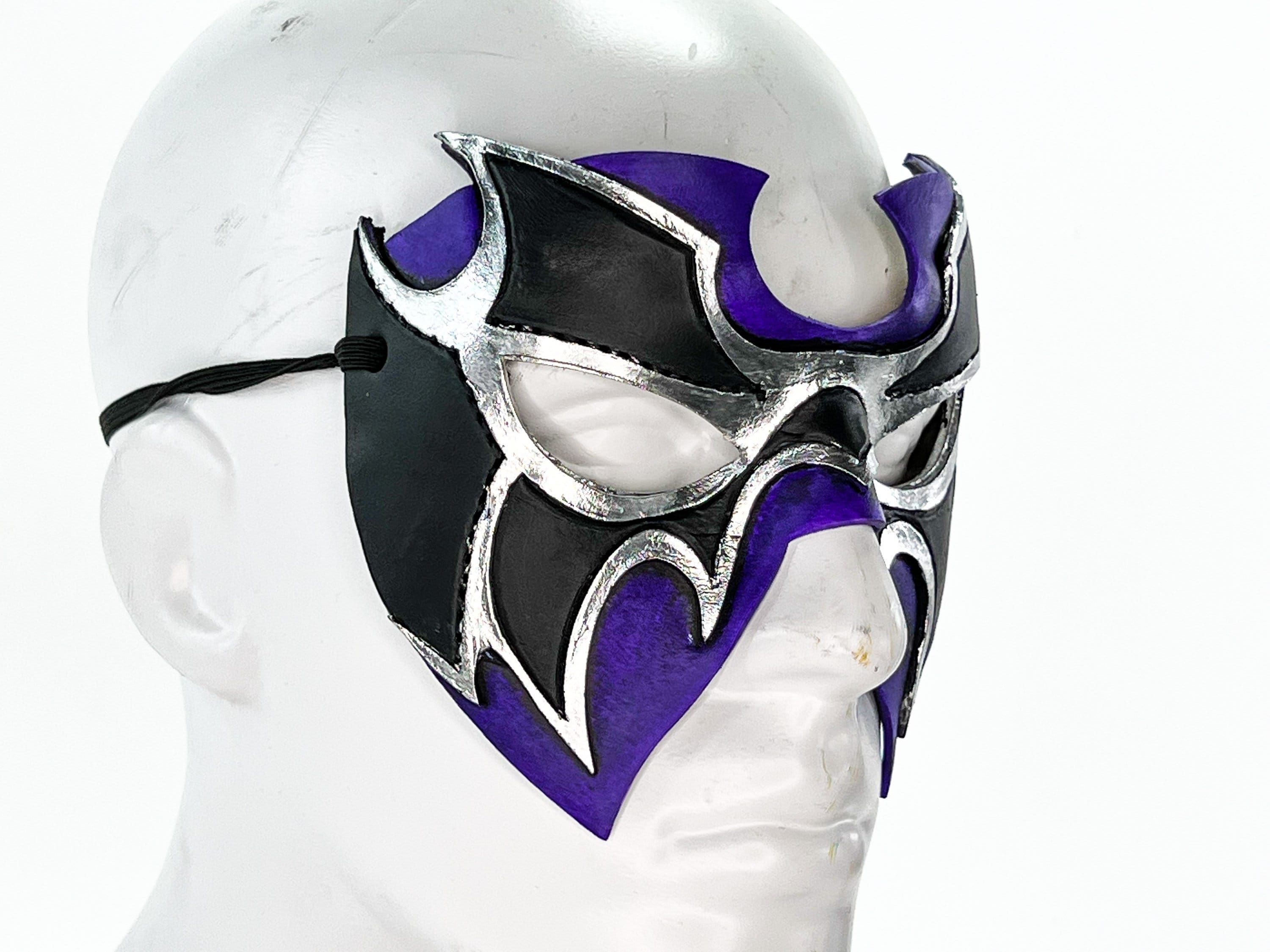 Super Hero Wrestling Mask Handmade Genuine Leather Mask in Purple and Silver Rockwell Masks