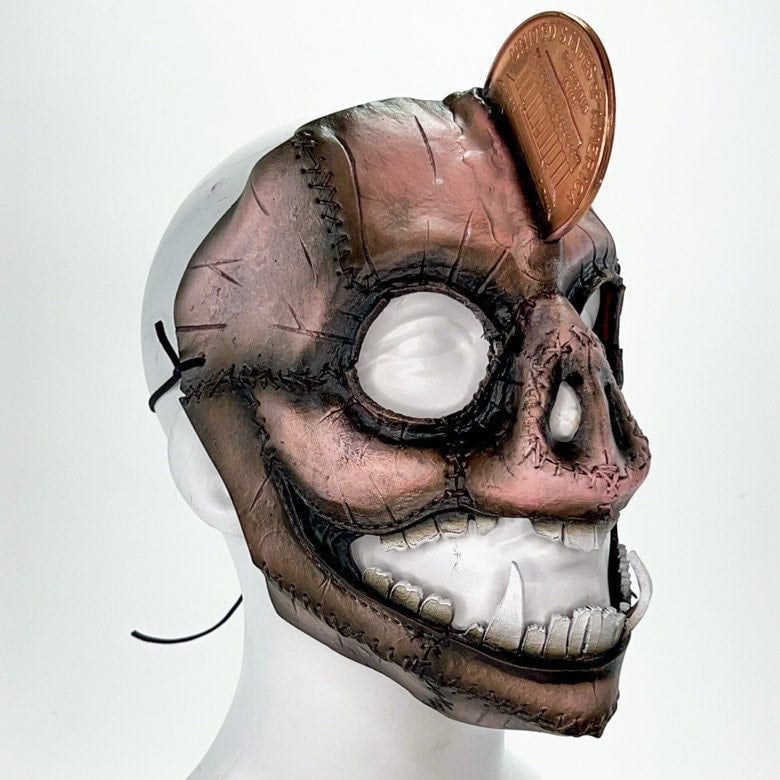 Demented Piggy Bank - Genuine Leather Mask - Real Copper Penny  - Handmade Full Face Cover for Halloween or Performance Costume Rockwell Masks