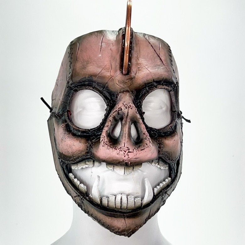 Demented Piggy Bank - Genuine Leather Mask - Real Copper Penny  - Handmade Full Face Cover for Halloween or Performance Costume Rockwell Masks