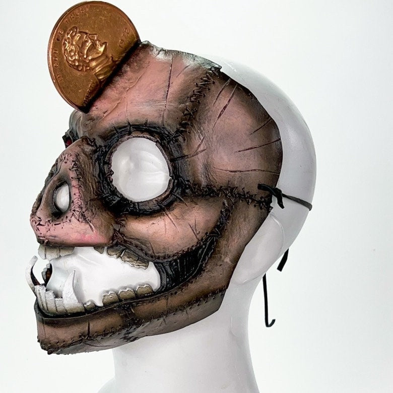Demented Piggy Bank - Genuine Leather Mask - Real Copper Penny  - Handmade Full Face Cover for Halloween or Performance Costume Rockwell Masks