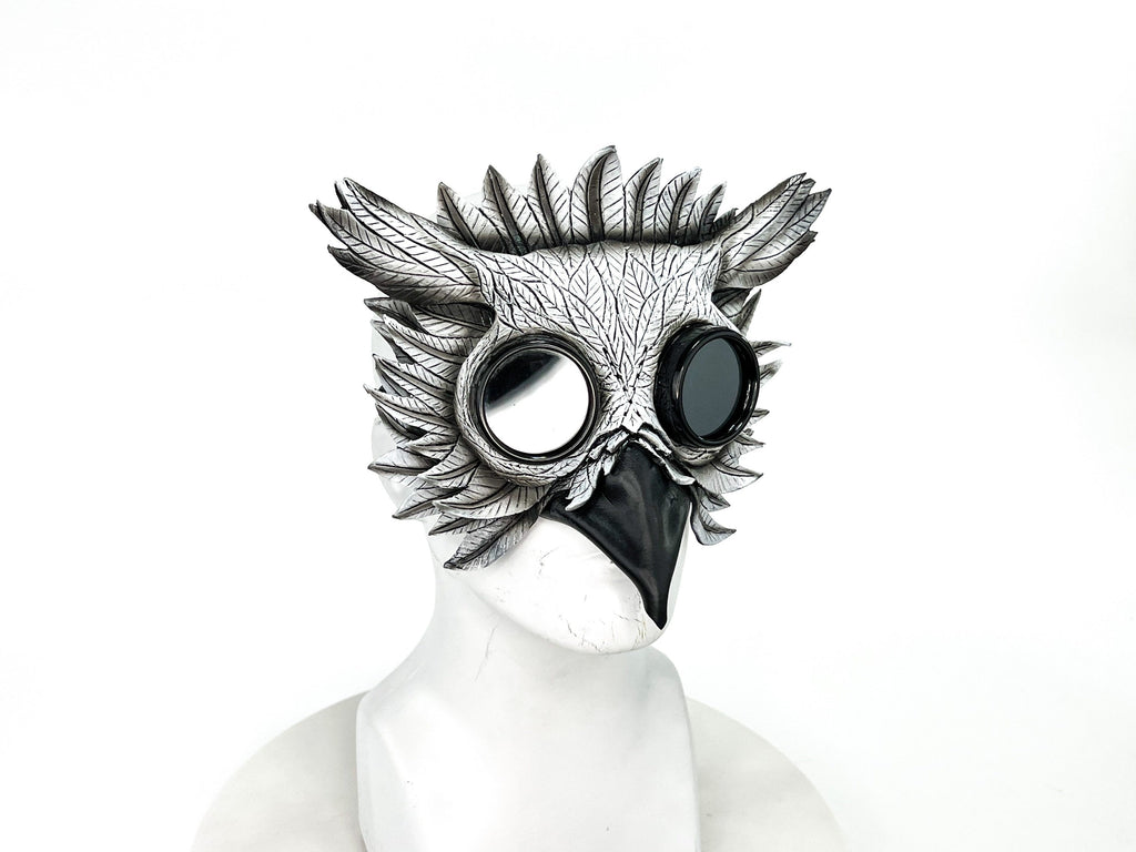 White Horned Owl Goggles Handmade Genuine Leather Mask Rockwell Masks