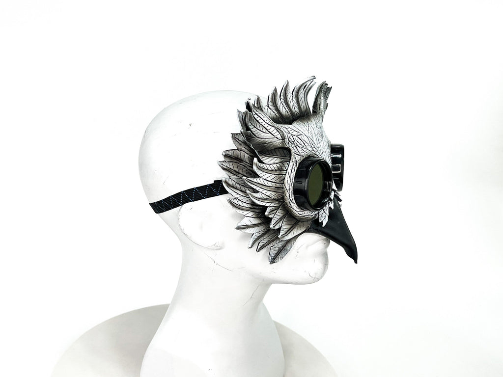 White Horned Owl Goggles Handmade Genuine Leather Mask Rockwell Masks