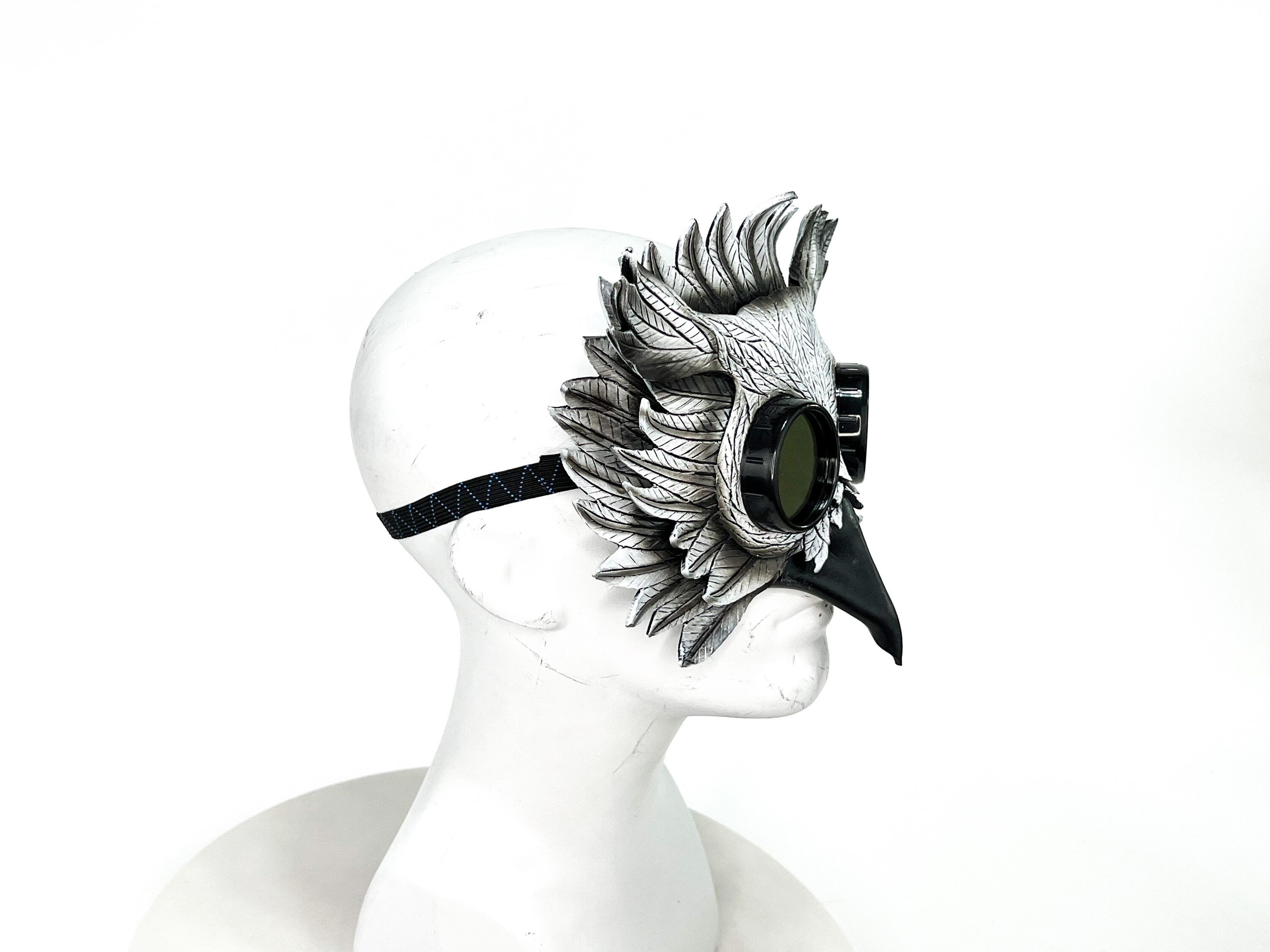 White Horned Owl Goggles Handmade Genuine Leather Mask Rockwell Masks