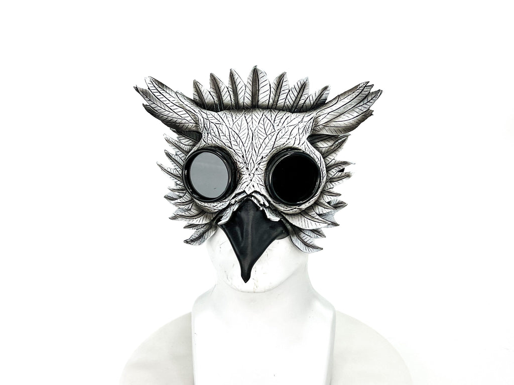 White Horned Owl Goggles Handmade Genuine Leather Mask Rockwell Masks
