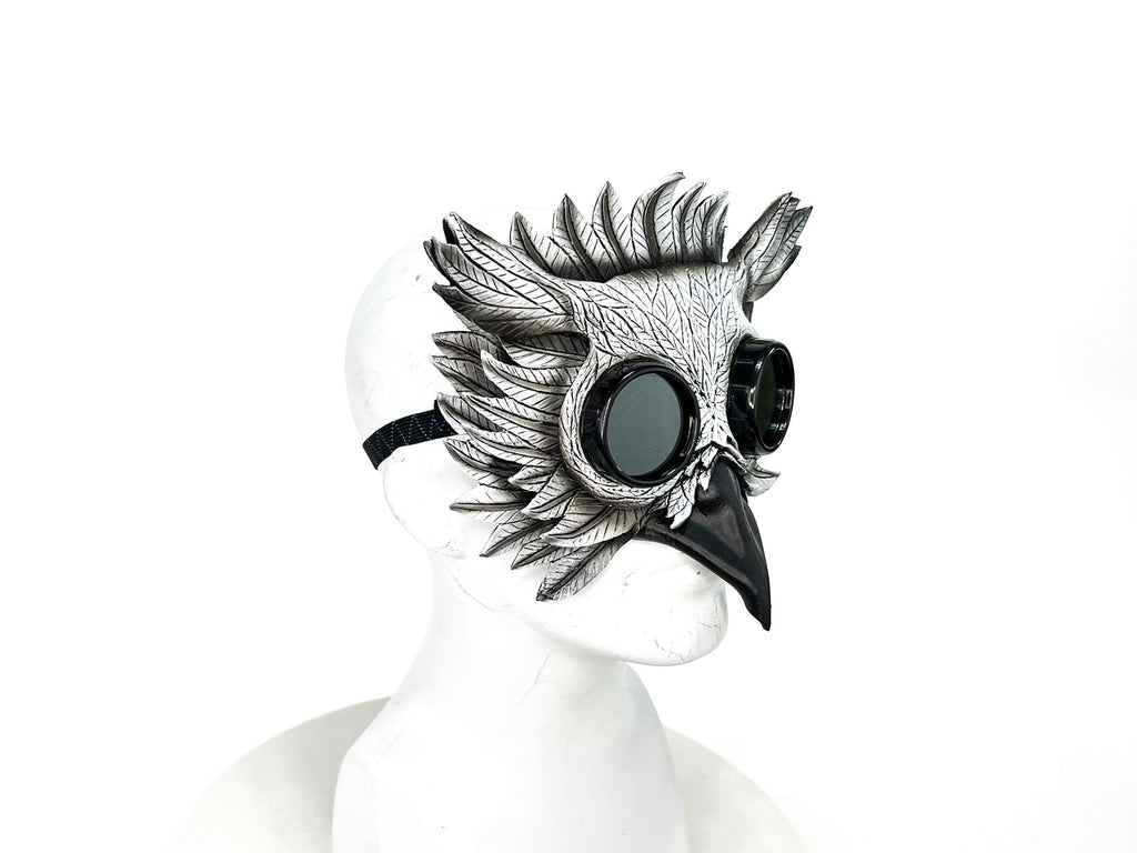 White Horned Owl Goggles Handmade Genuine Leather Mask Rockwell Masks