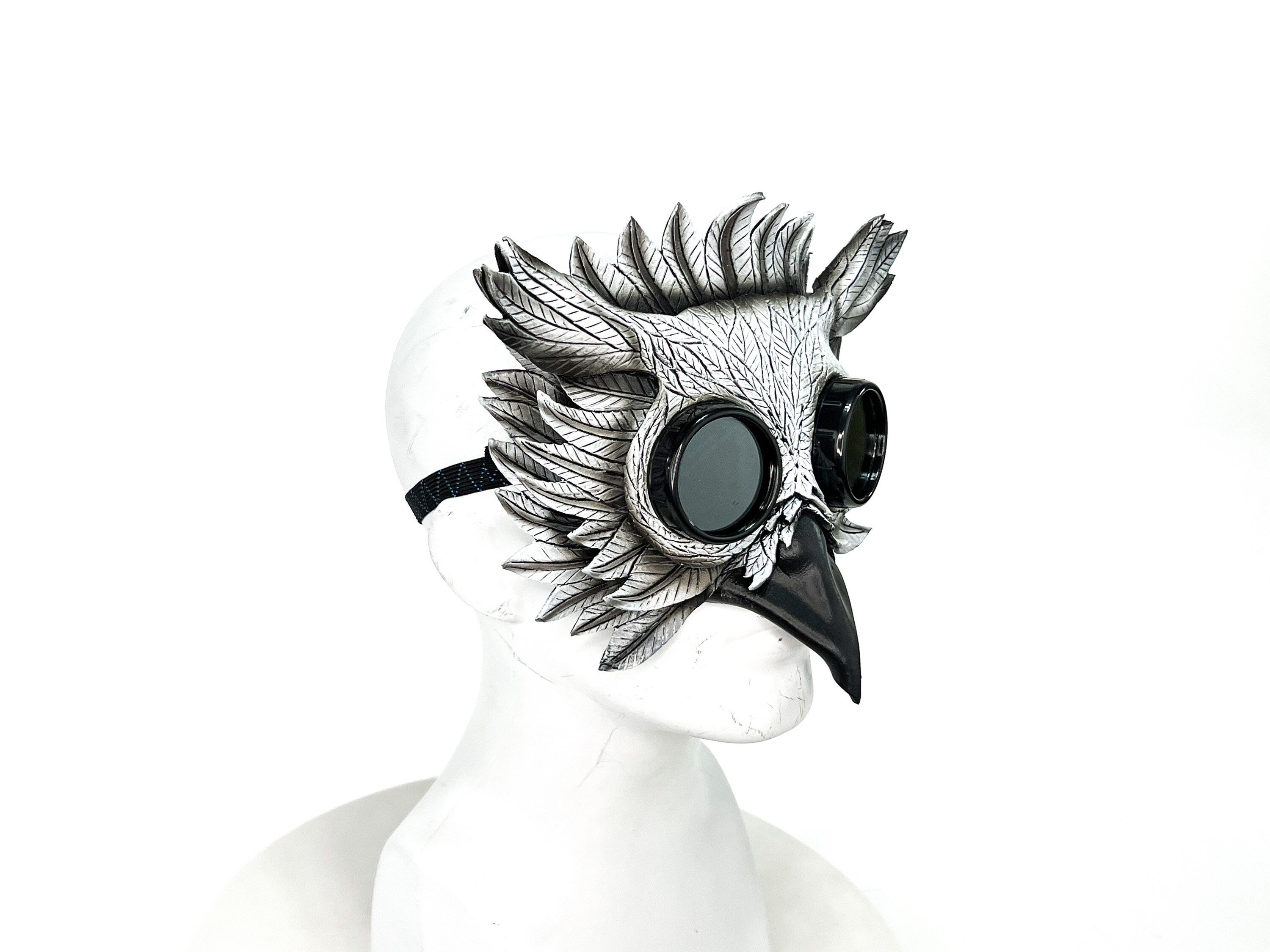 White Horned Owl Goggles Handmade Genuine Leather Mask Rockwell Masks