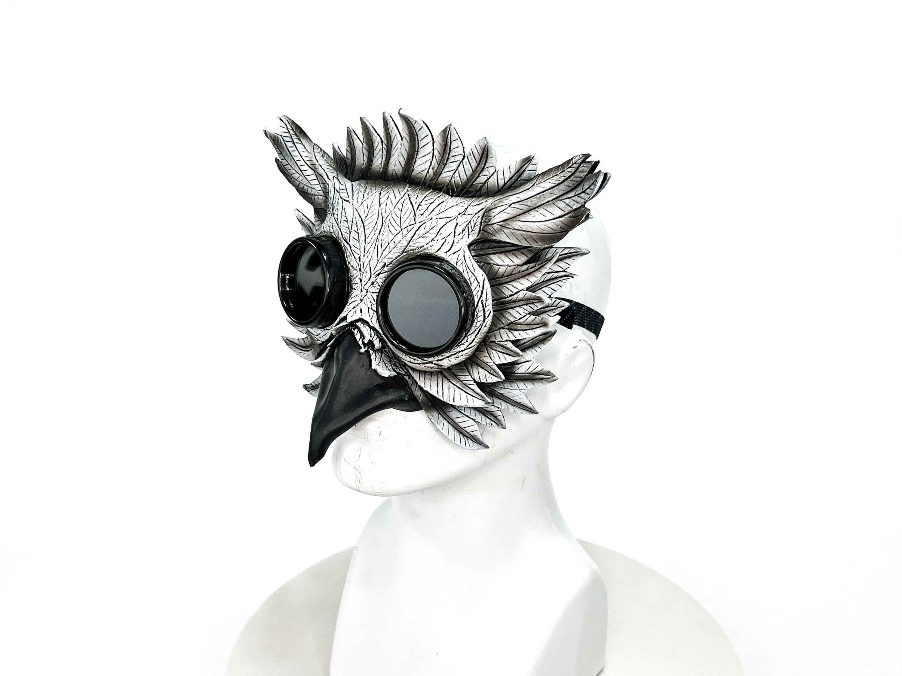White Horned Owl Goggles Handmade Genuine Leather Mask Rockwell Masks