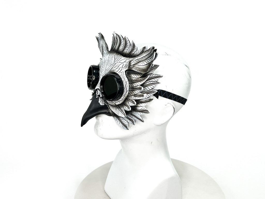 White Horned Owl Goggles Handmade Genuine Leather Mask Rockwell Masks