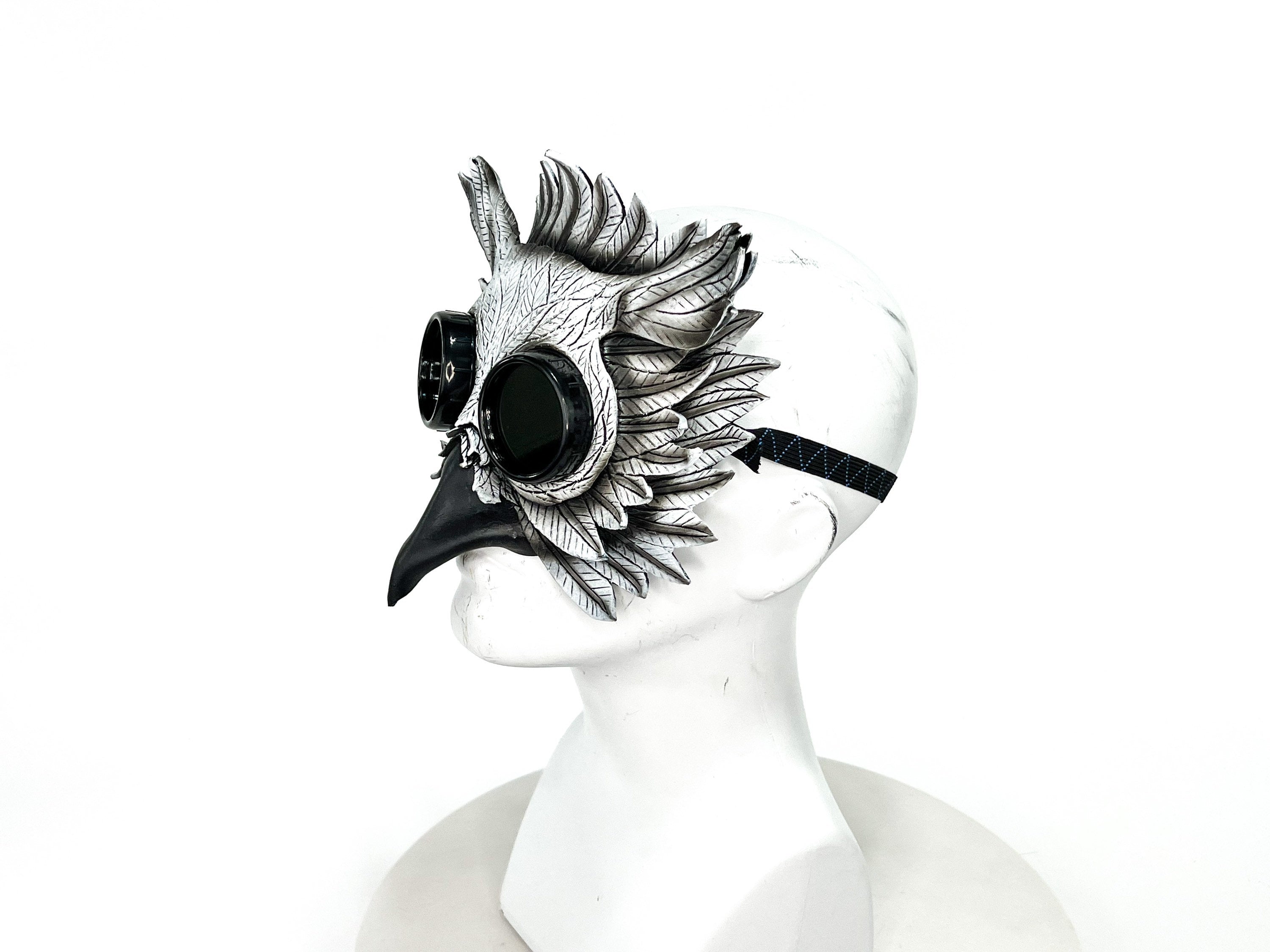 White Horned Owl Goggles Handmade Genuine Leather Mask Rockwell Masks