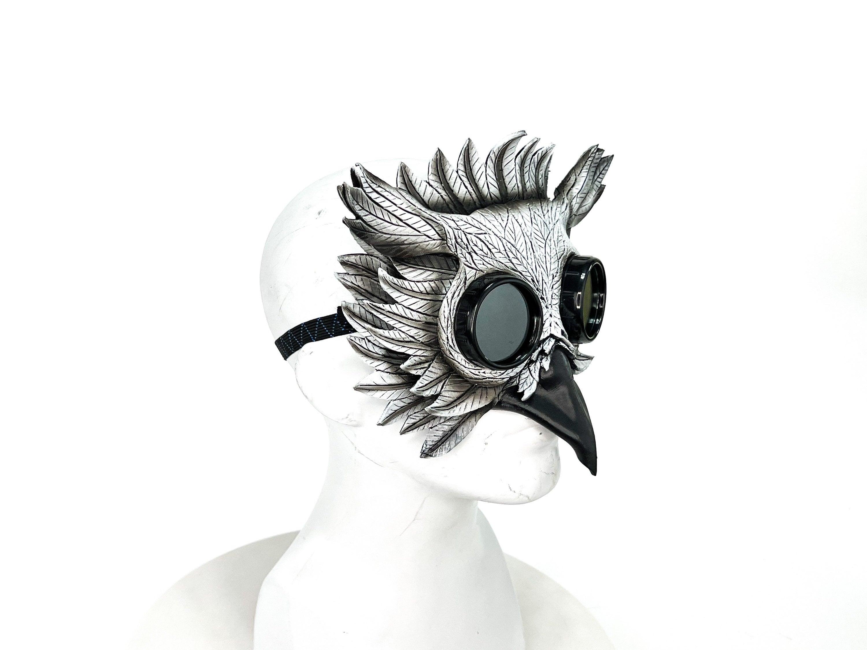 White Horned Owl Goggles Handmade Genuine Leather Mask Rockwell Masks