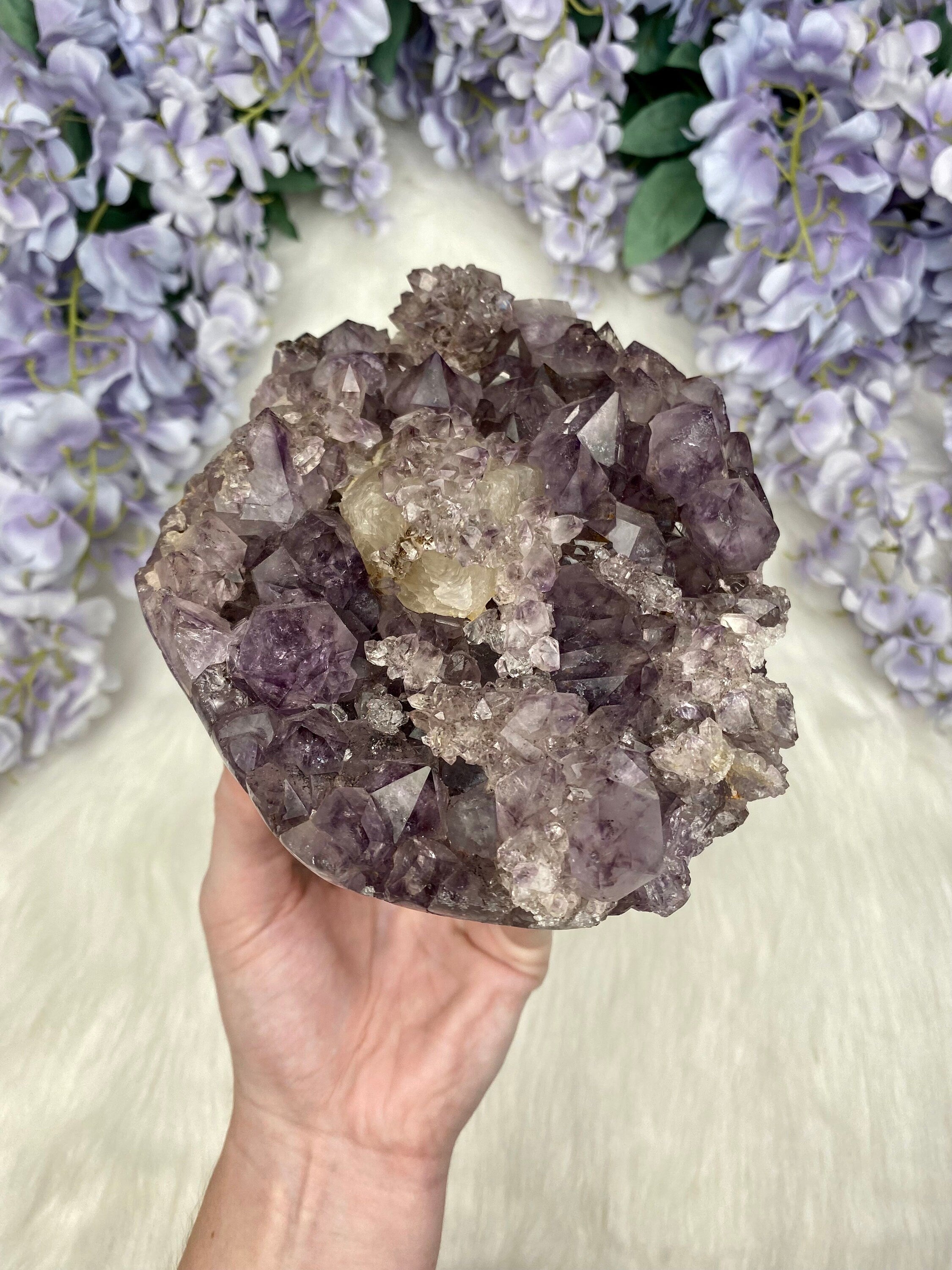 Amethyst with Calcite and Goethite | Brazil Curious Muse Crystals