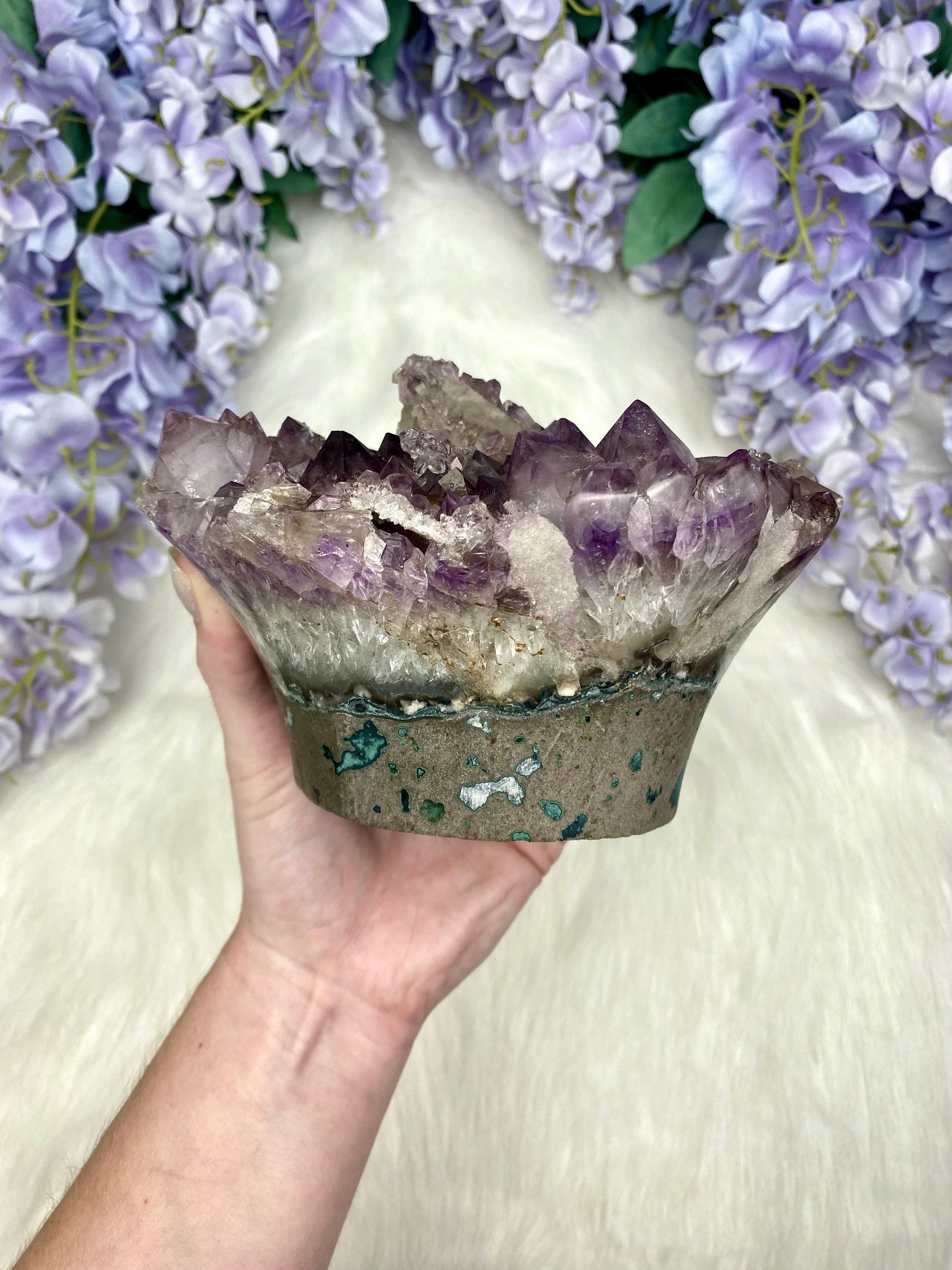 Uruguay Amethyst Geode | Calcite & Goethite Inclusions Curious Muse Crystals