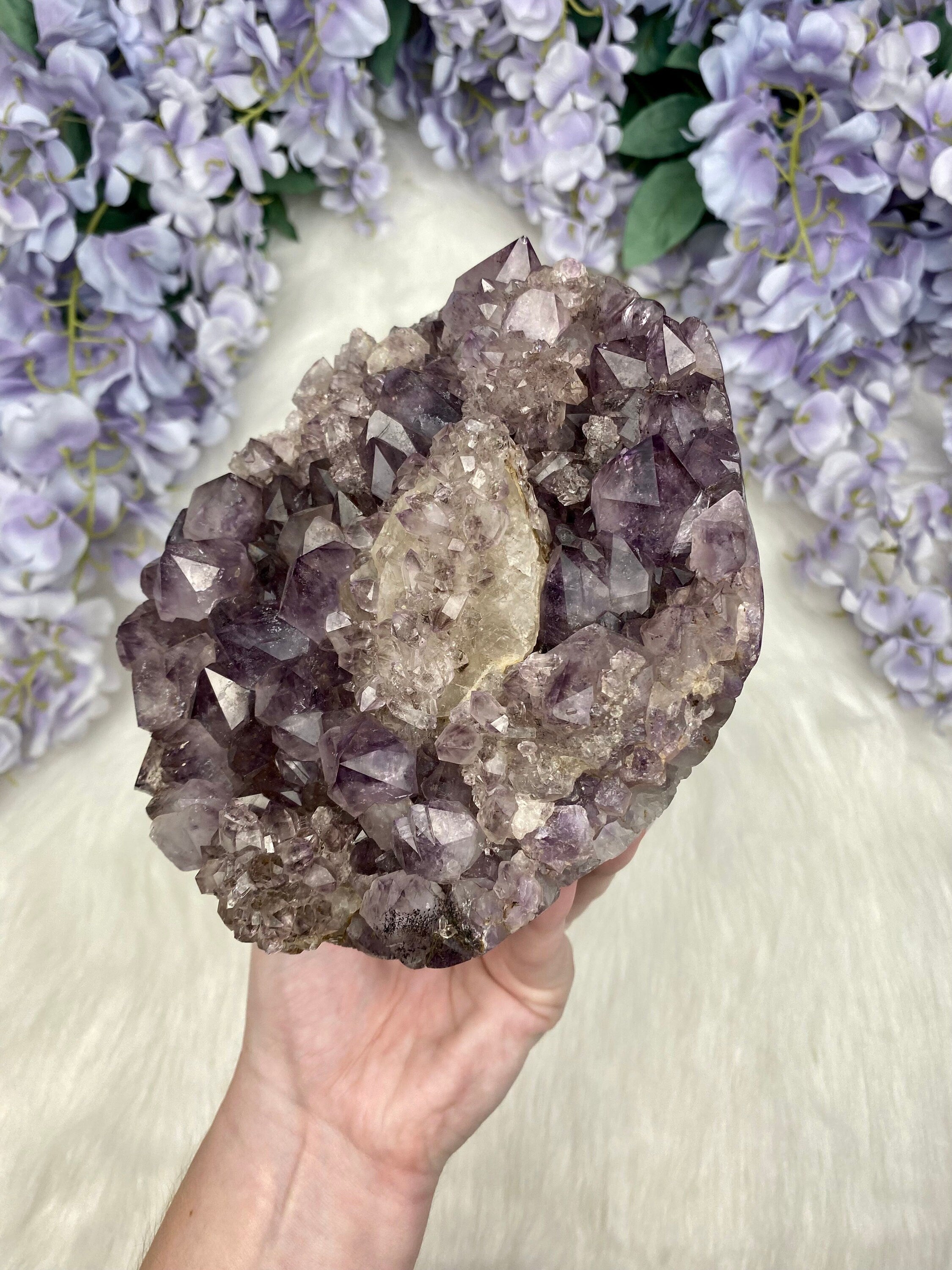Amethyst with Calcite and Goethite | Brazil Curious Muse Crystals