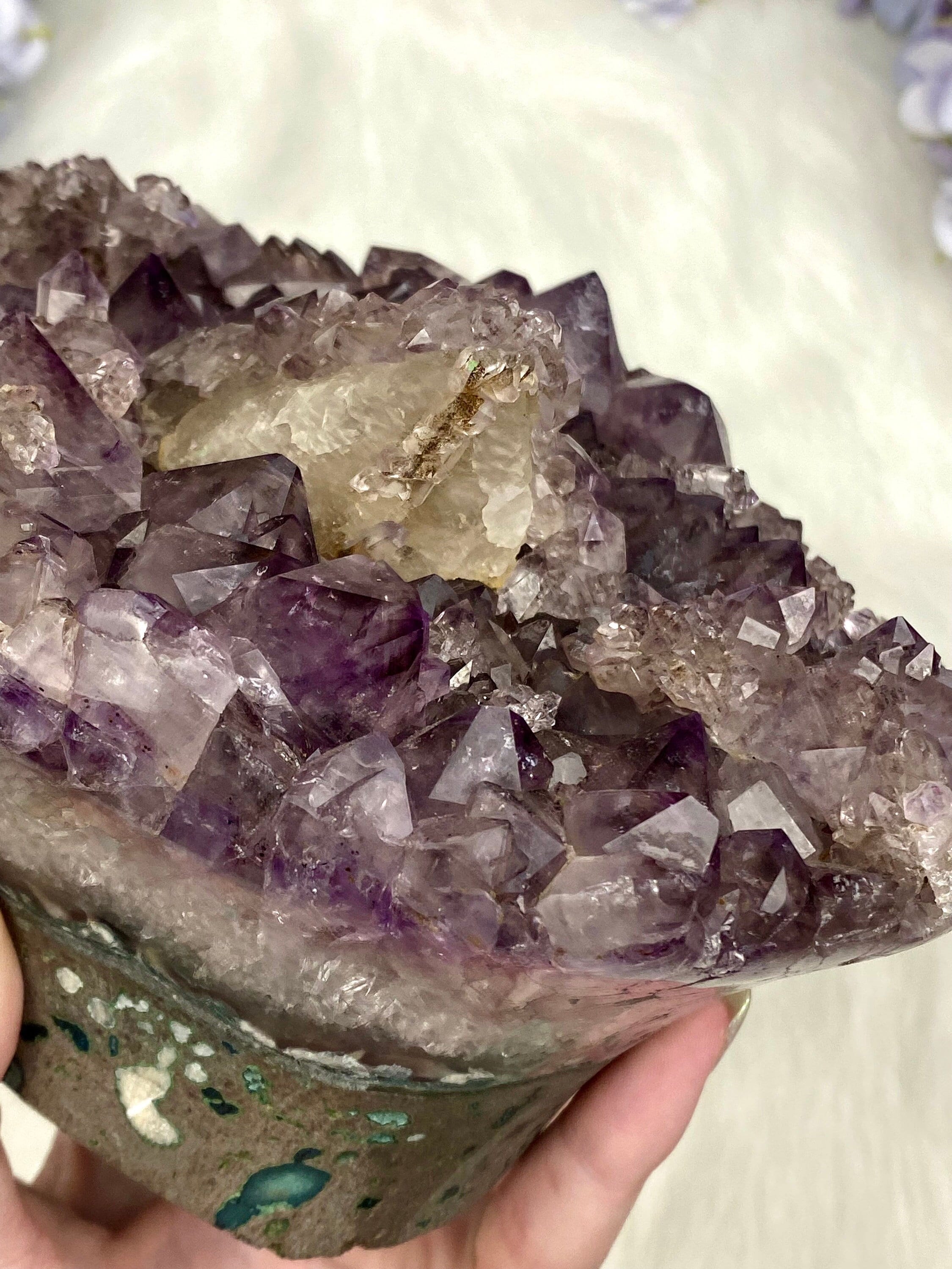 Amethyst with Calcite and Goethite | Brazil Curious Muse Crystals