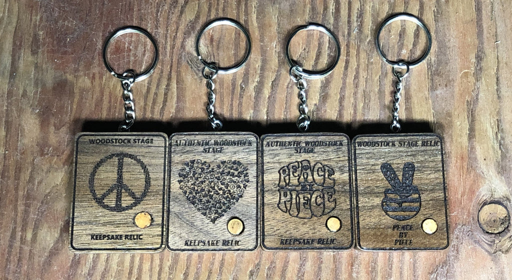 Hand Made Key Chains Including Piece of 1969 Woodstock Stage Peace Of Stage LLC