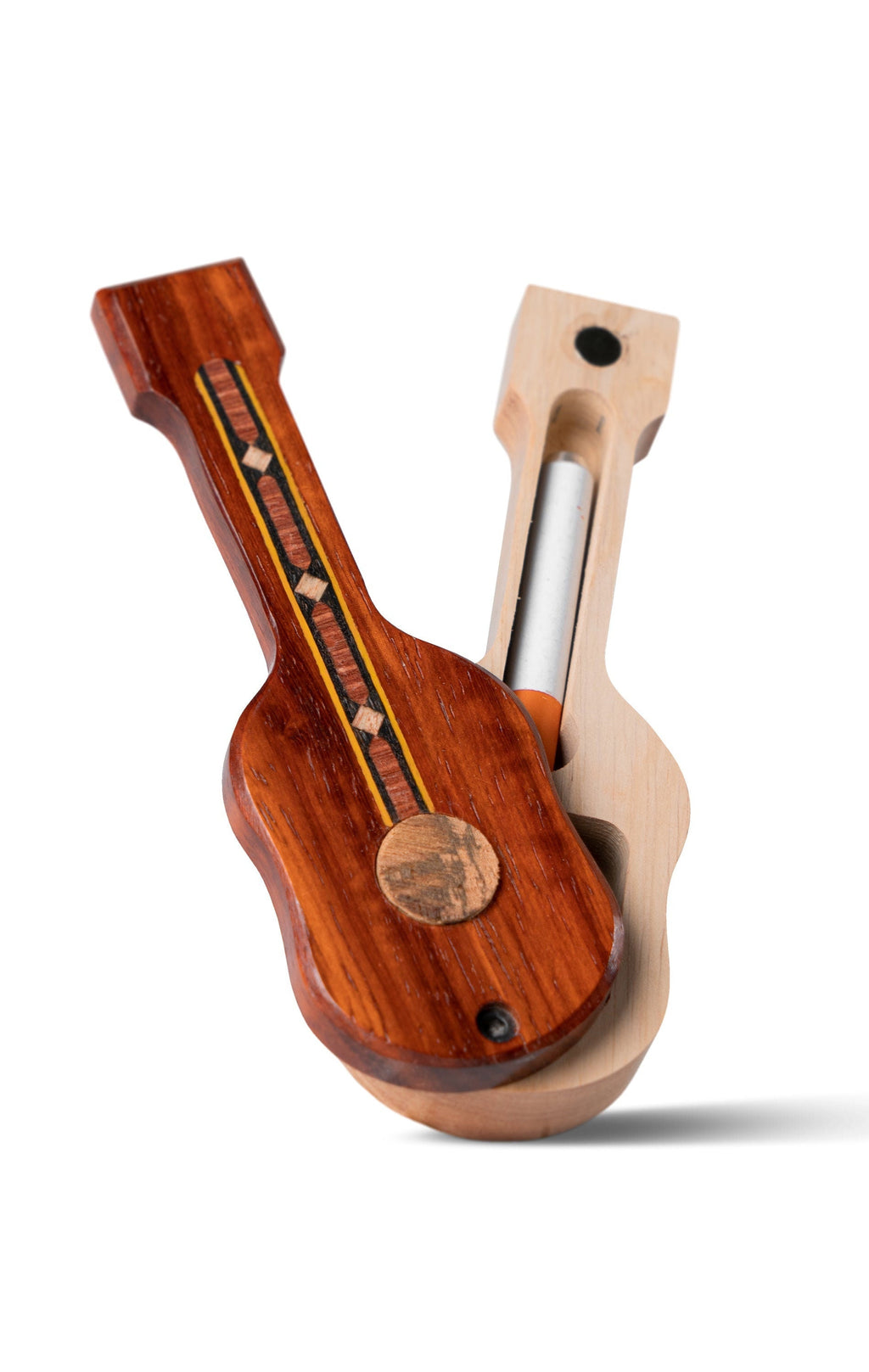 Guitar Shaped Wooden Dugout with Piece of 1969 Woodstock Stage (2" Metal Bat Included) Peace Of Stage LLC