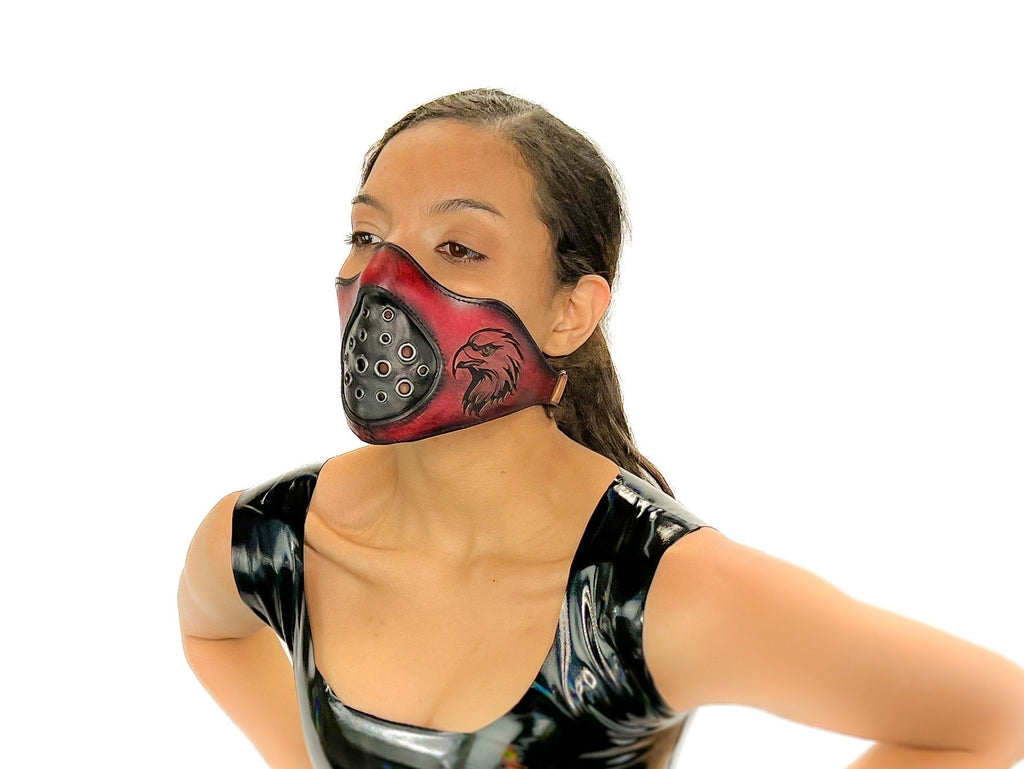 Fully Customizable and Personalizable Two Point Handcrafted Genuine Leather Mouth Riding Mask Rockwell Masks
