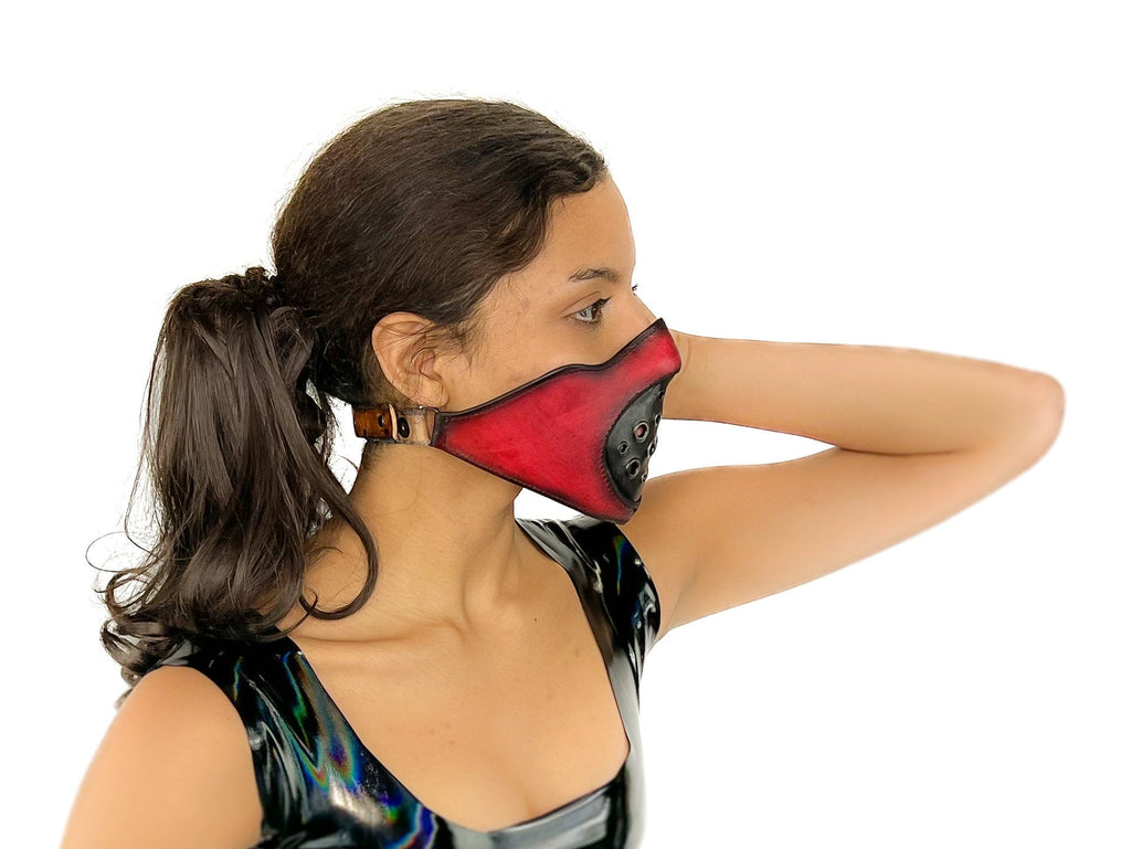Fully Customizable and Personalizable Two Point Handcrafted Genuine Leather Mouth Riding Mask Rockwell Masks