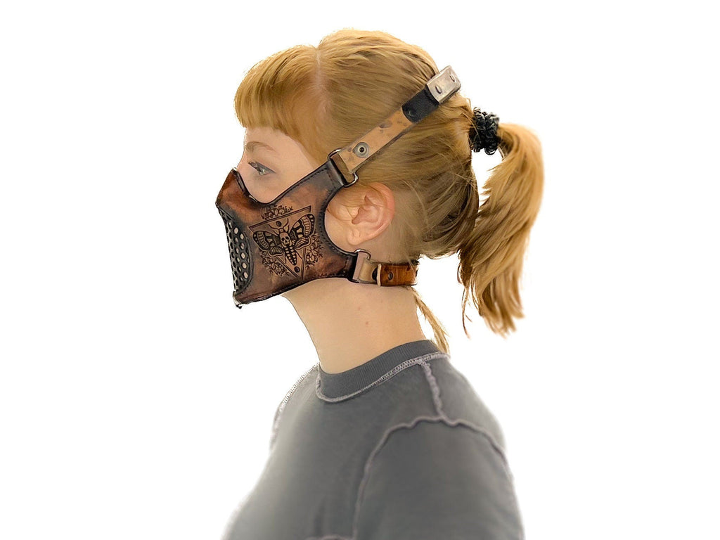 Fully Customizable and Personalizable Four Point Handcrafted Genuine Leather Mouth Riding Mask Rockwell Masks