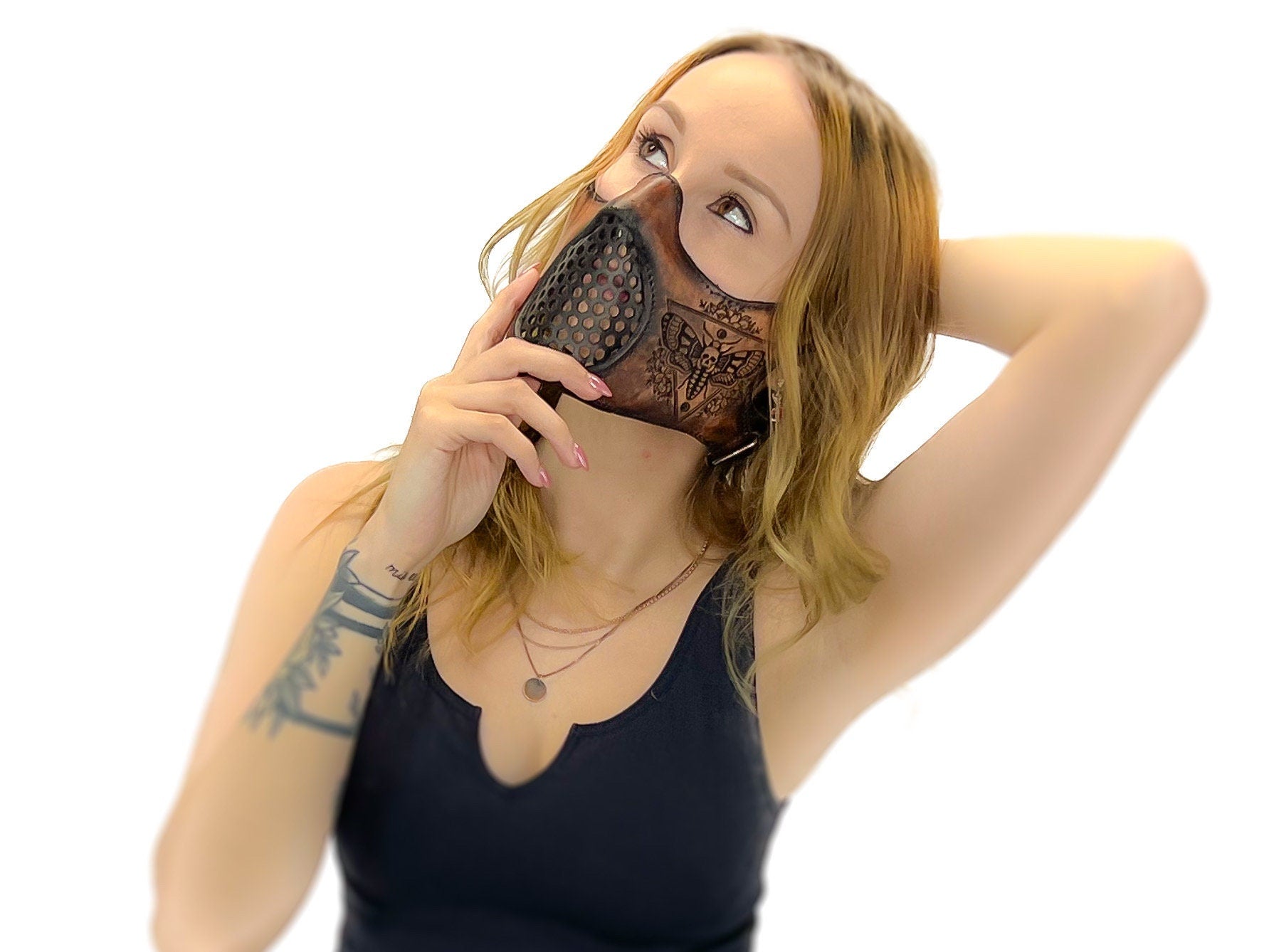 Fully Customizable and Personalizable Four Point Handcrafted Genuine Leather Mouth Riding Mask Rockwell Masks