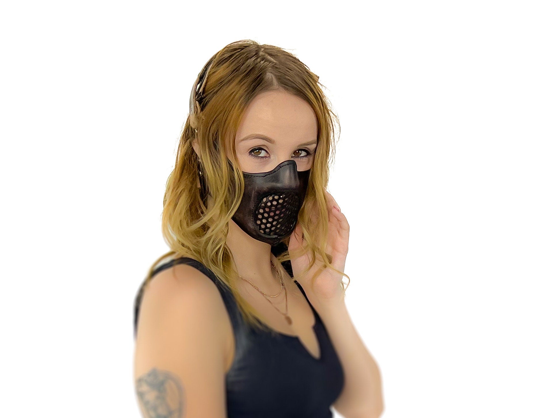 Fully Customizable and Personalizable Four Point Handcrafted Genuine Leather Mouth Riding Mask Rockwell Masks