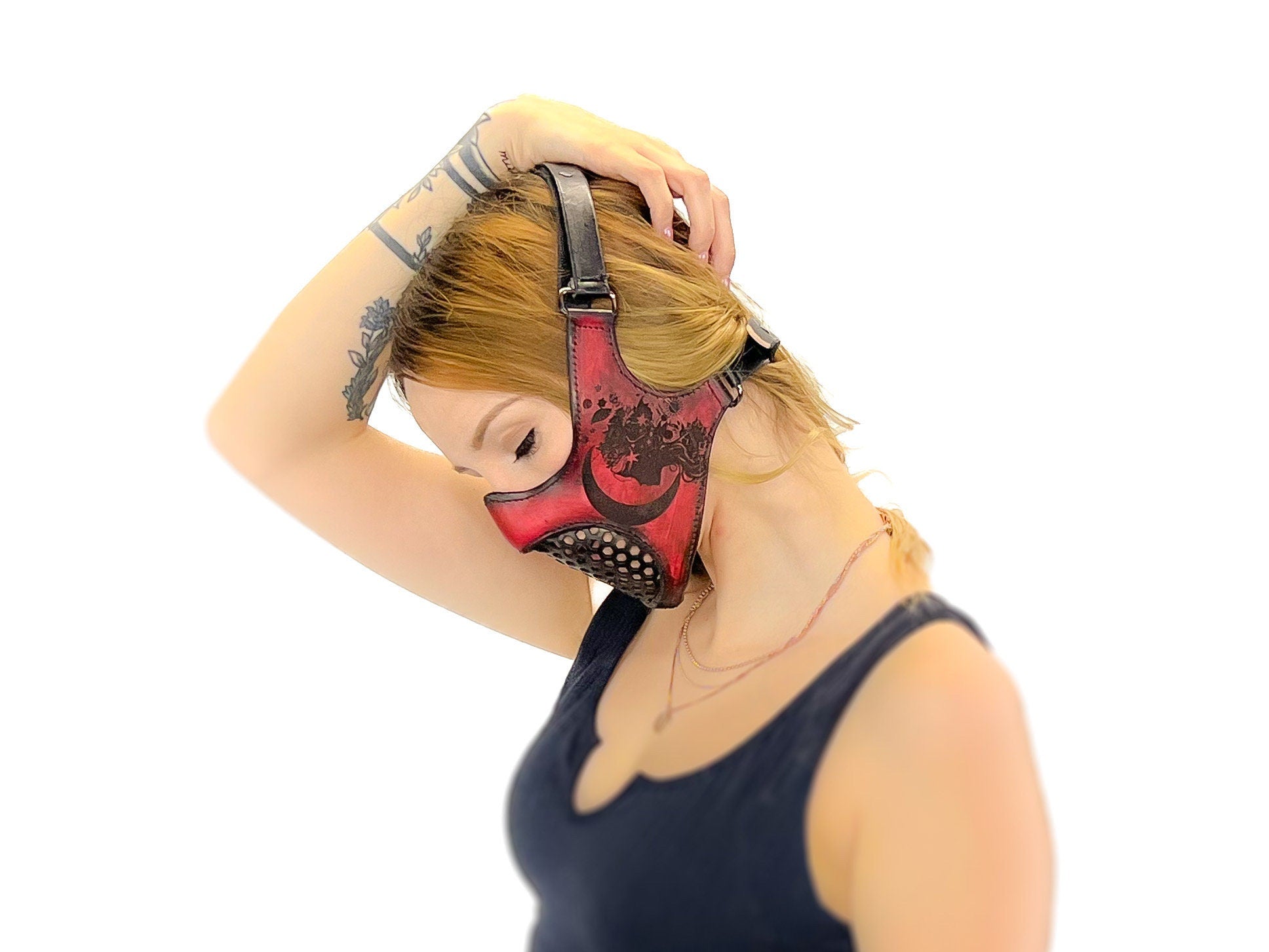 Fully Customizable and Personalizable Four Point Handcrafted Genuine Leather Mouth Riding Mask Rockwell Masks