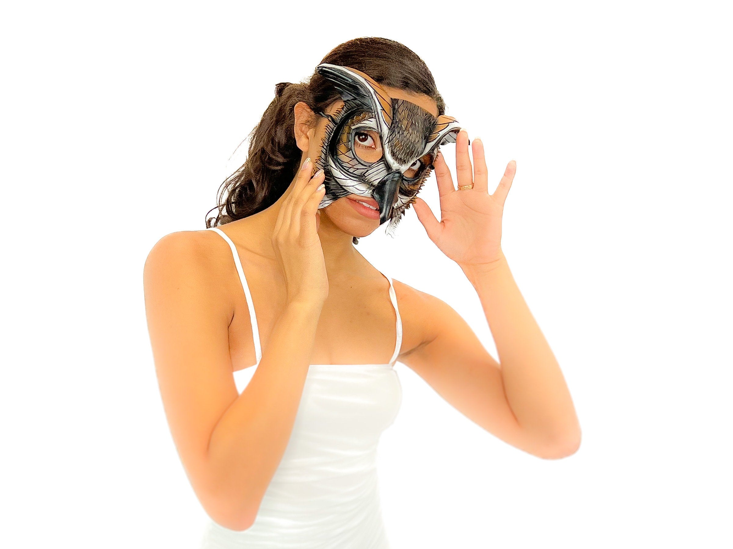 In Stock - Horned Owl Handmade Genuine Leather Mask Rockwell Masks