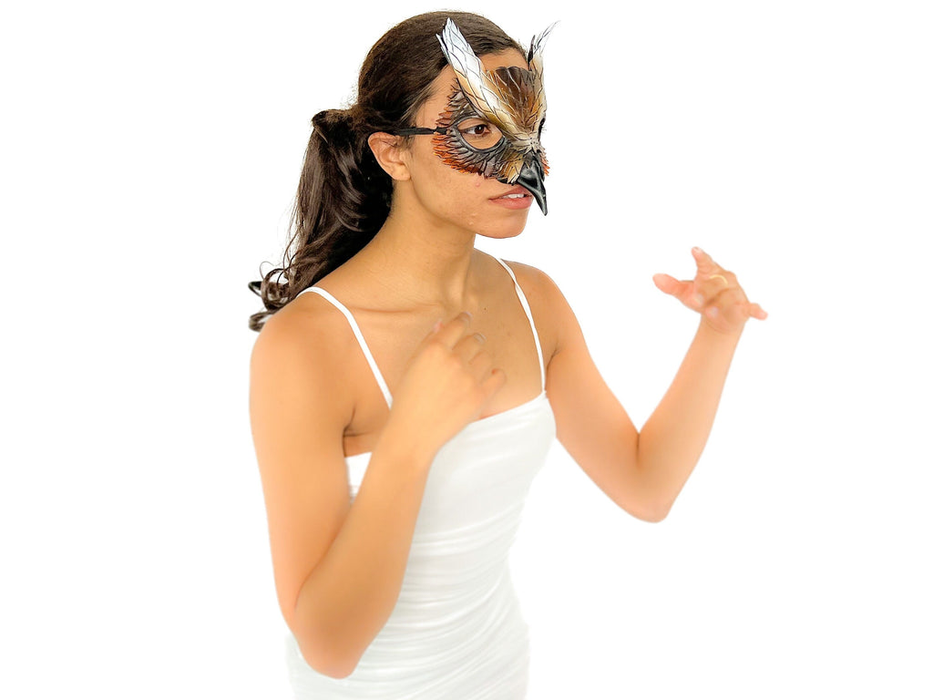Layered Eagle Owl Handmade Genuine Leather Mask Rockwell Masks