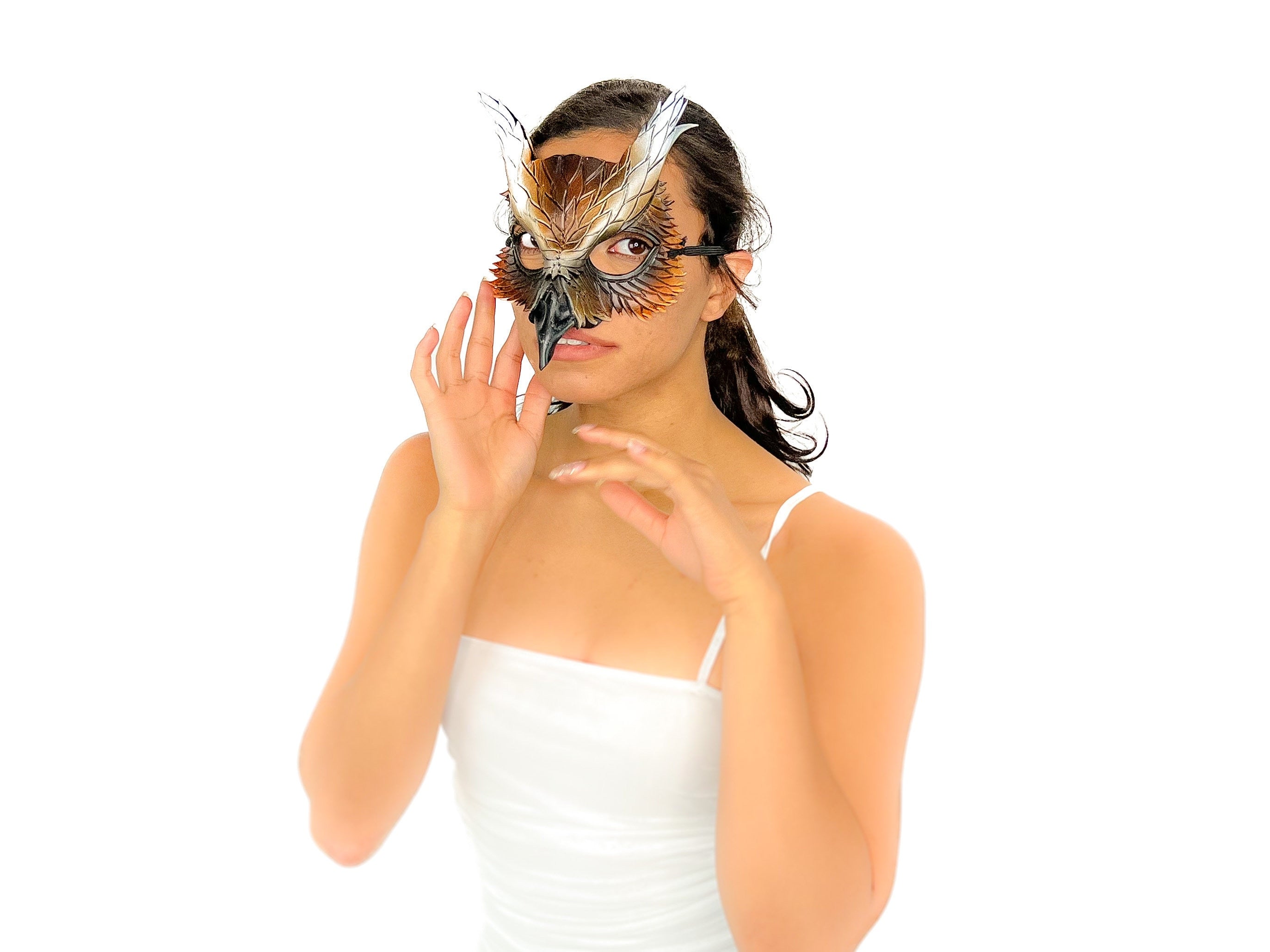 Layered Eagle Owl Handmade Genuine Leather Mask Rockwell Masks