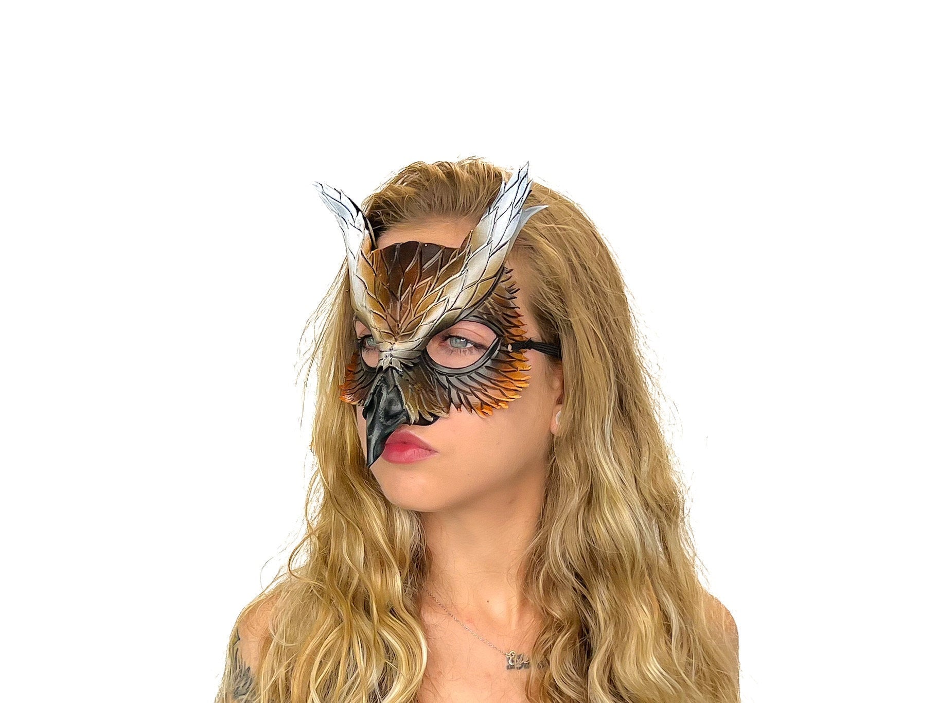 Layered Eagle Owl Handmade Genuine Leather Mask Rockwell Masks