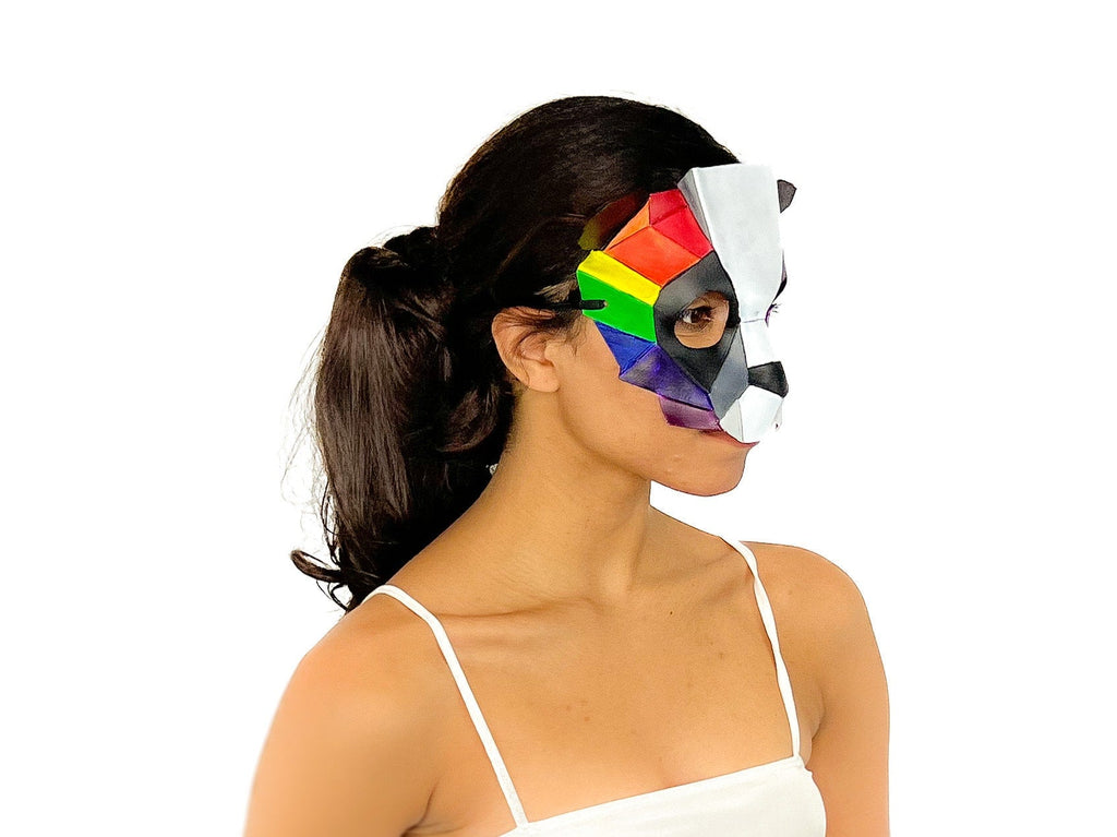 Geometric Rainbow Panda Bear Leather Mask Rockwell Masks