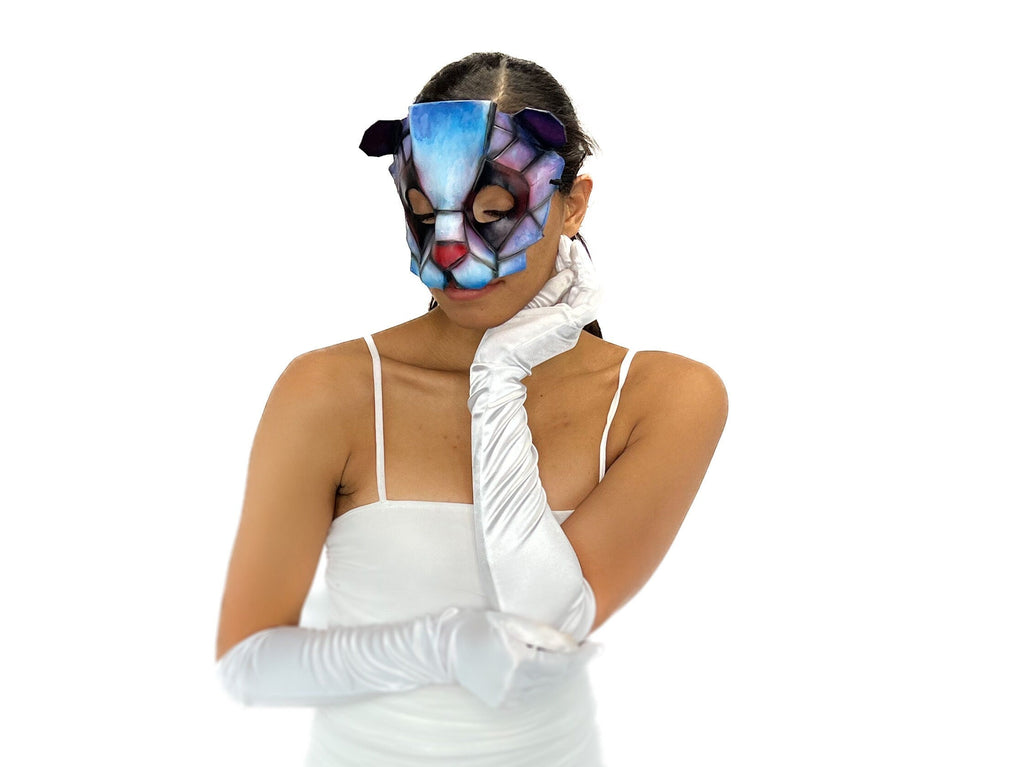Geometric Watercolor Style Panda Bear Leather Mask Rockwell Masks