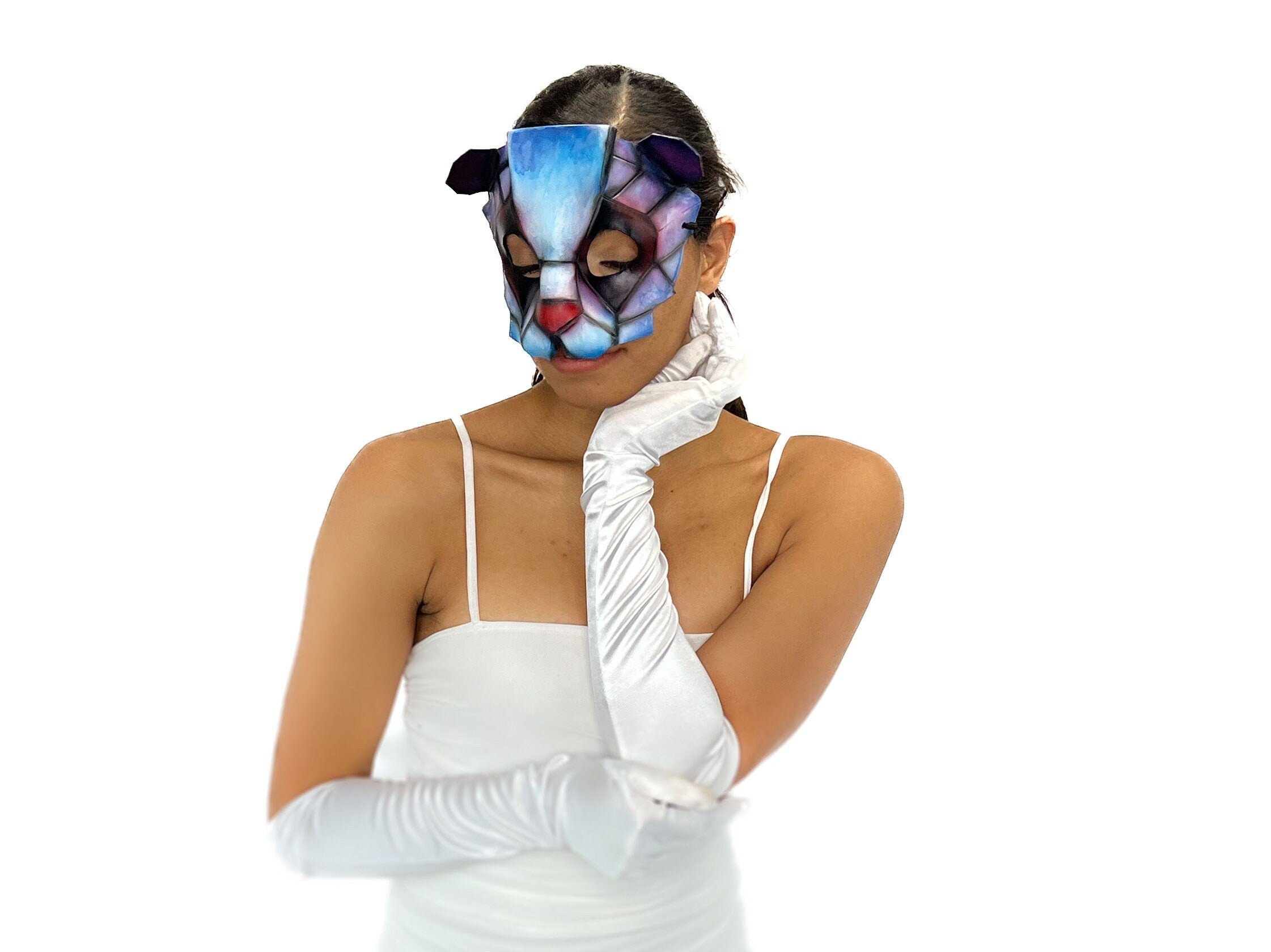 Geometric Watercolor Style Panda Bear Leather Mask Rockwell Masks