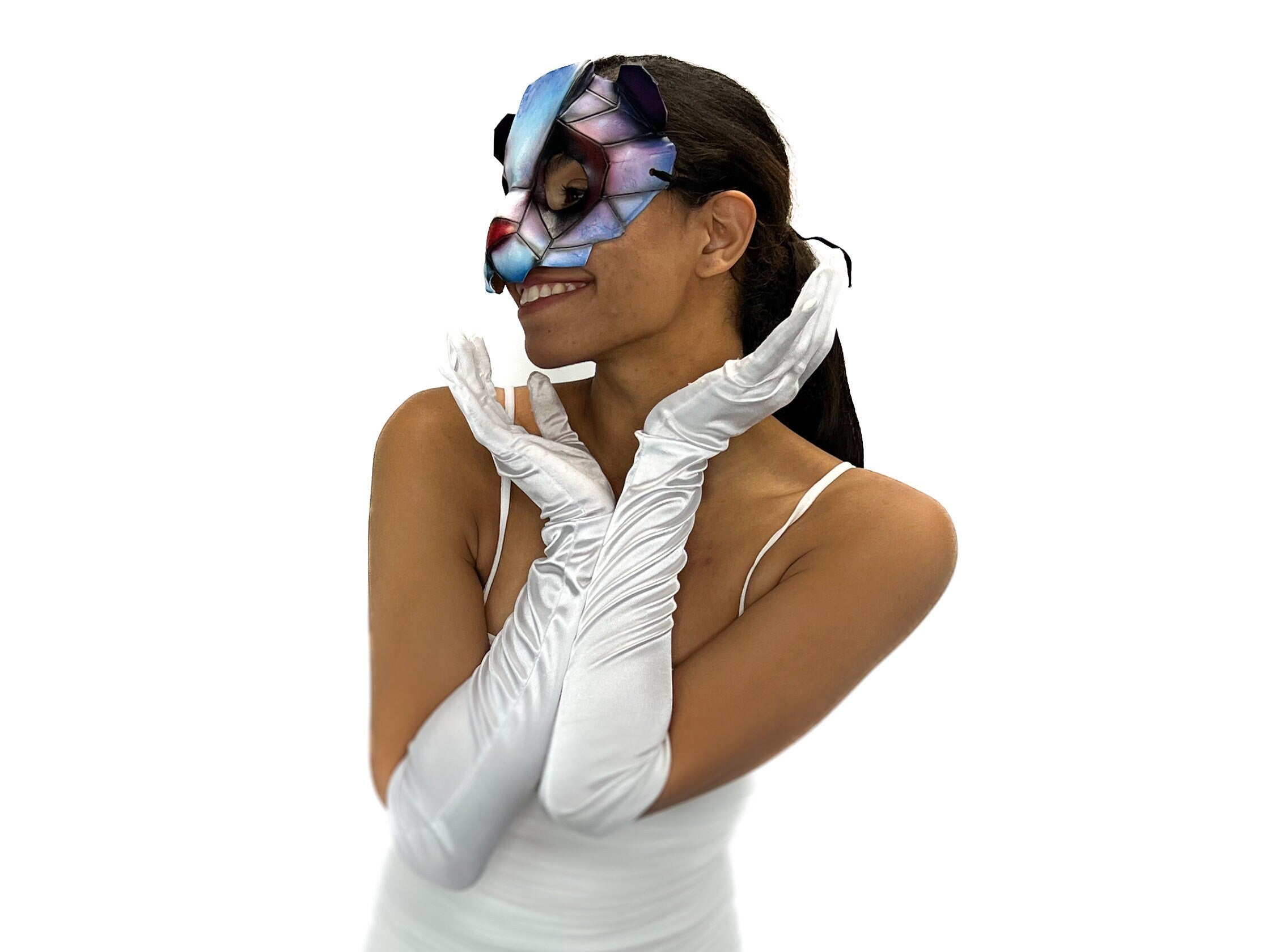 Geometric Watercolor Style Panda Bear Leather Mask Rockwell Masks