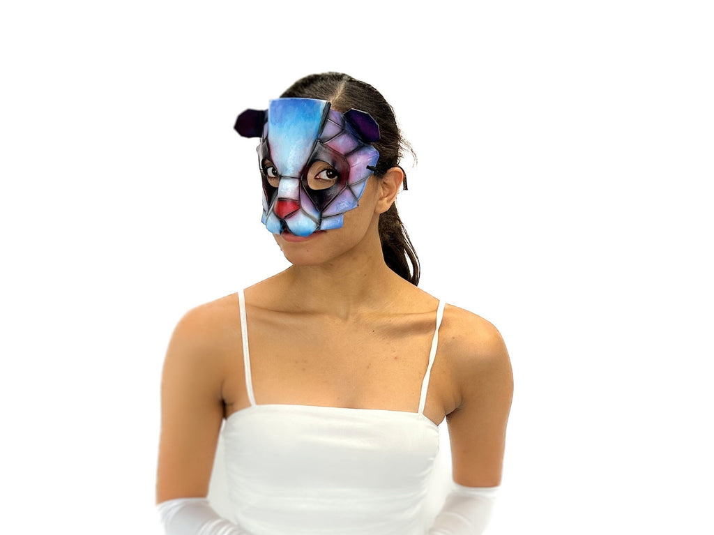 Geometric Watercolor Style Panda Bear Leather Mask Rockwell Masks