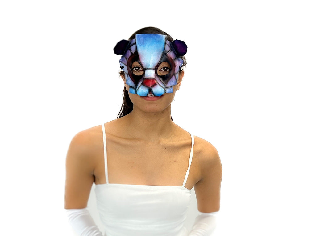 Geometric Watercolor Style Panda Bear Leather Mask Rockwell Masks