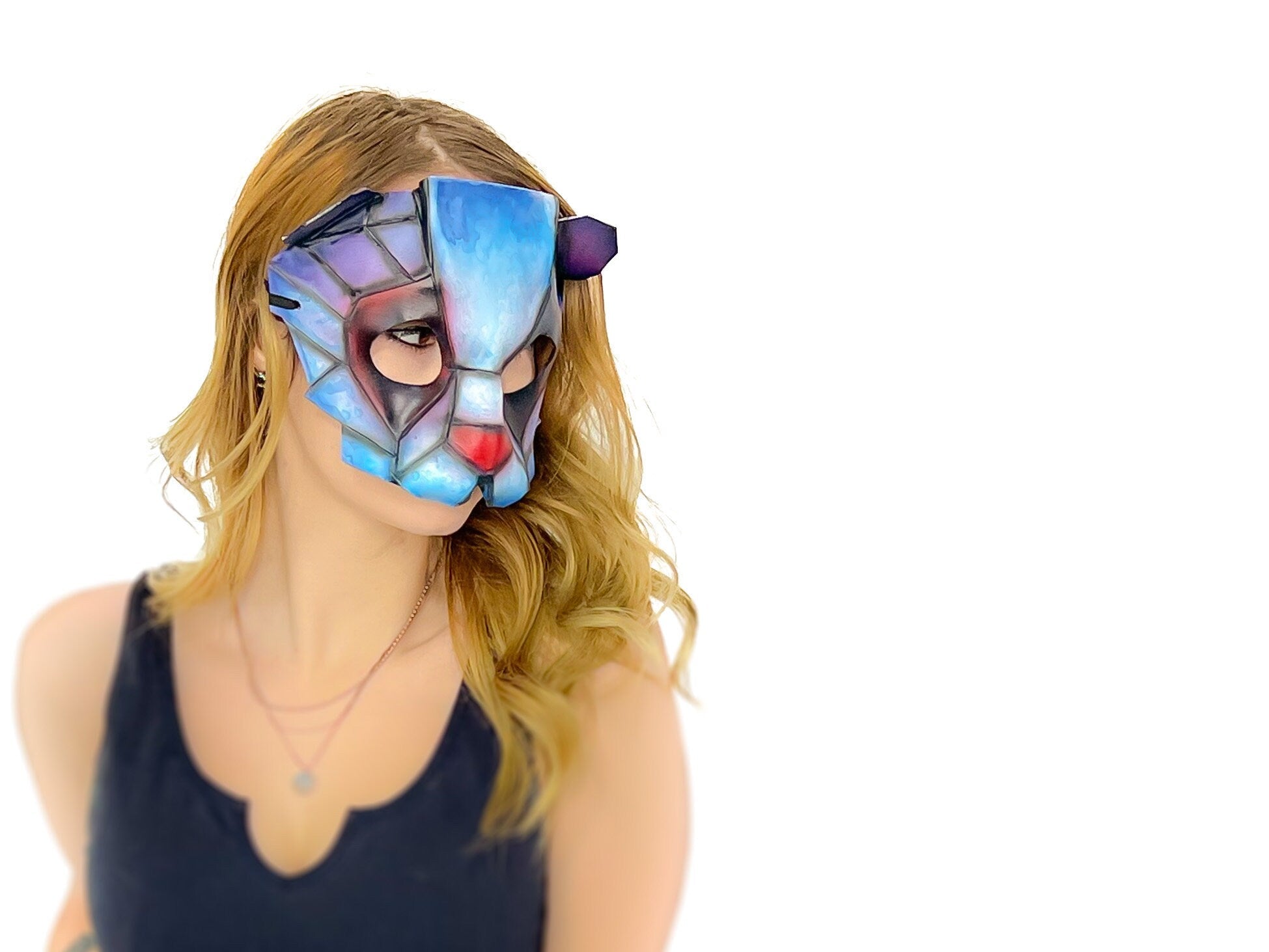 Geometric Watercolor Style Panda Bear Leather Mask Rockwell Masks