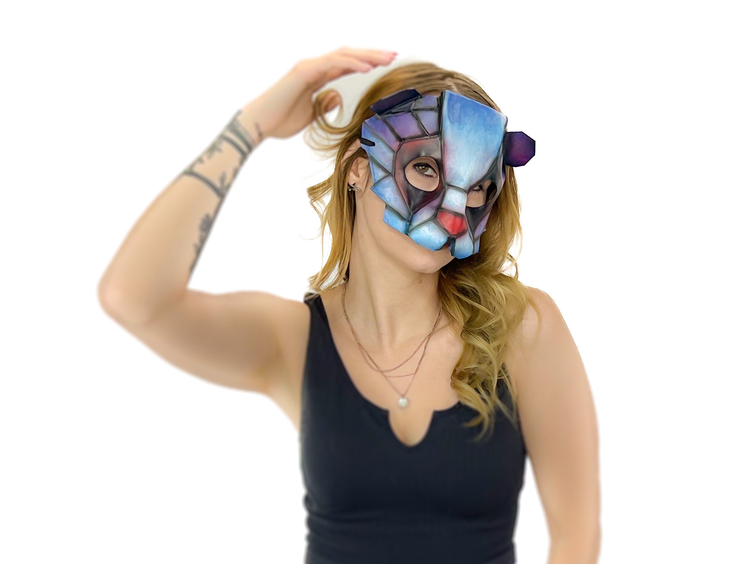 Geometric Watercolor Style Panda Bear Leather Mask Rockwell Masks