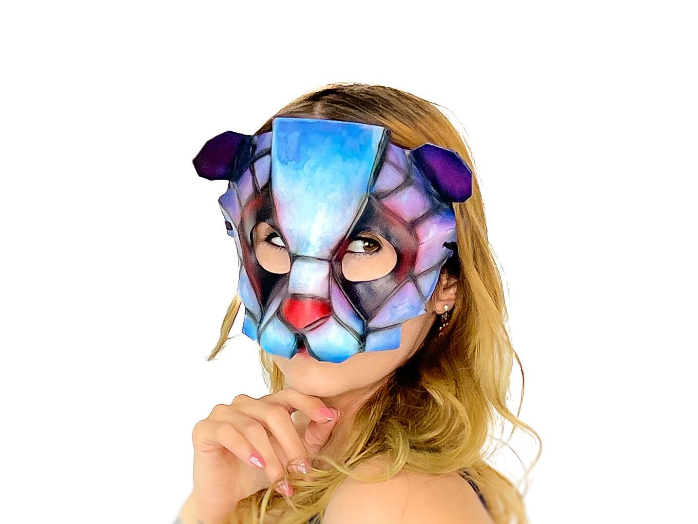 Geometric Watercolor Style Panda Bear Leather Mask Rockwell Masks