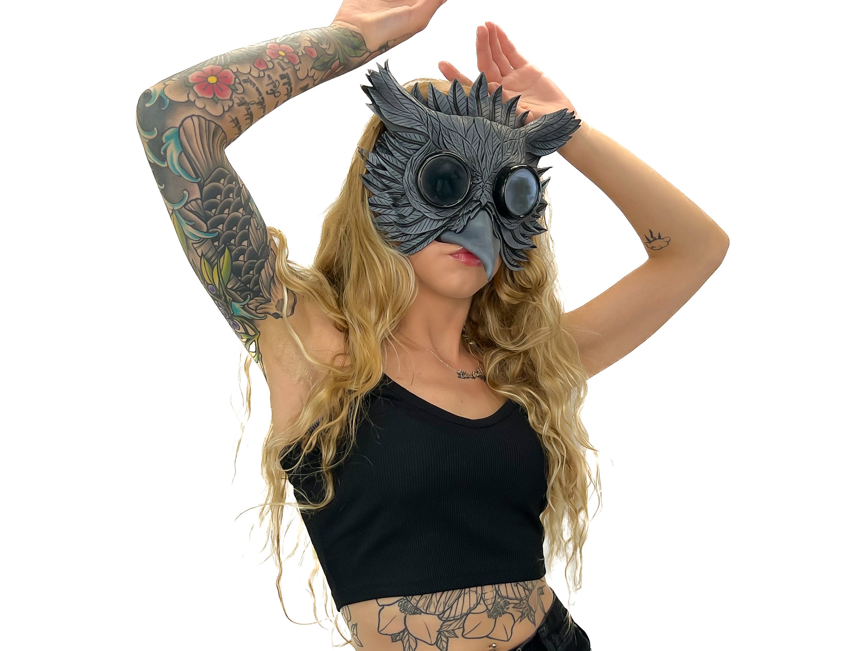 Black Raven Goggles Handmade Genuine Leather Mask Rockwell Masks