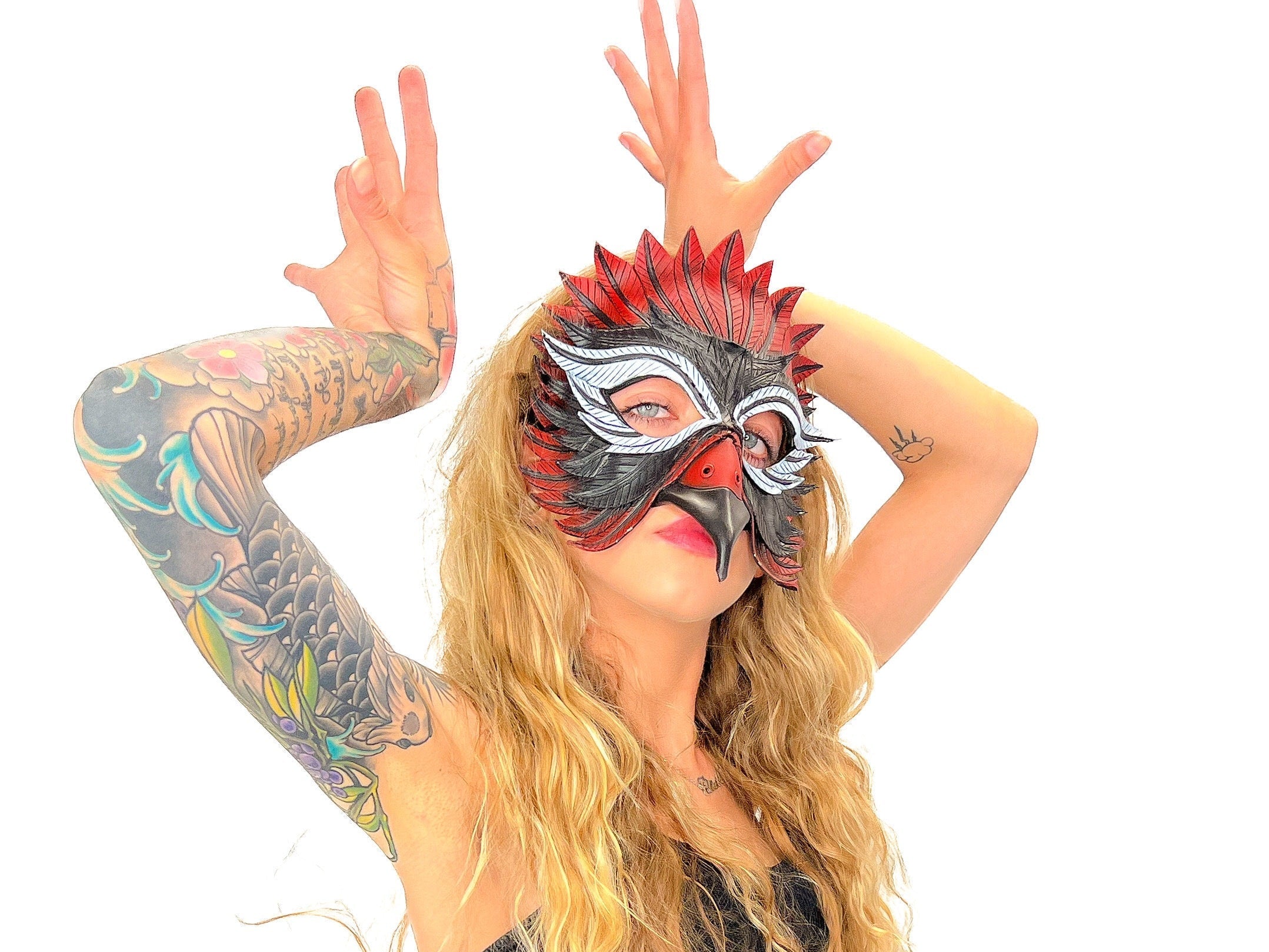 Red Raven  Handmade Genuine Leather Mask Rockwell Masks